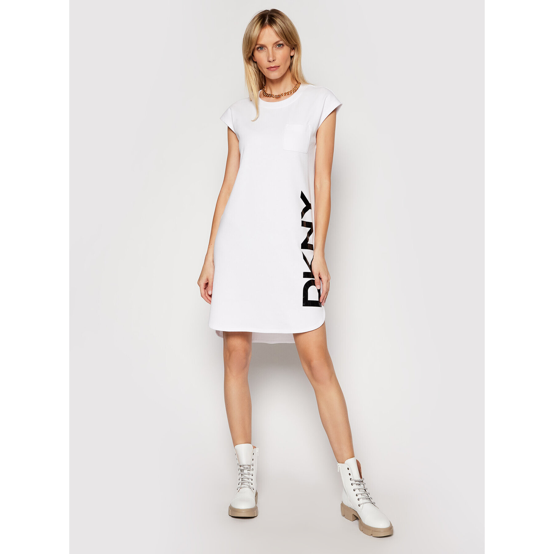 DKNY Rochie tricotată P0RD1B2J Alb Regular Fit - Pled.ro