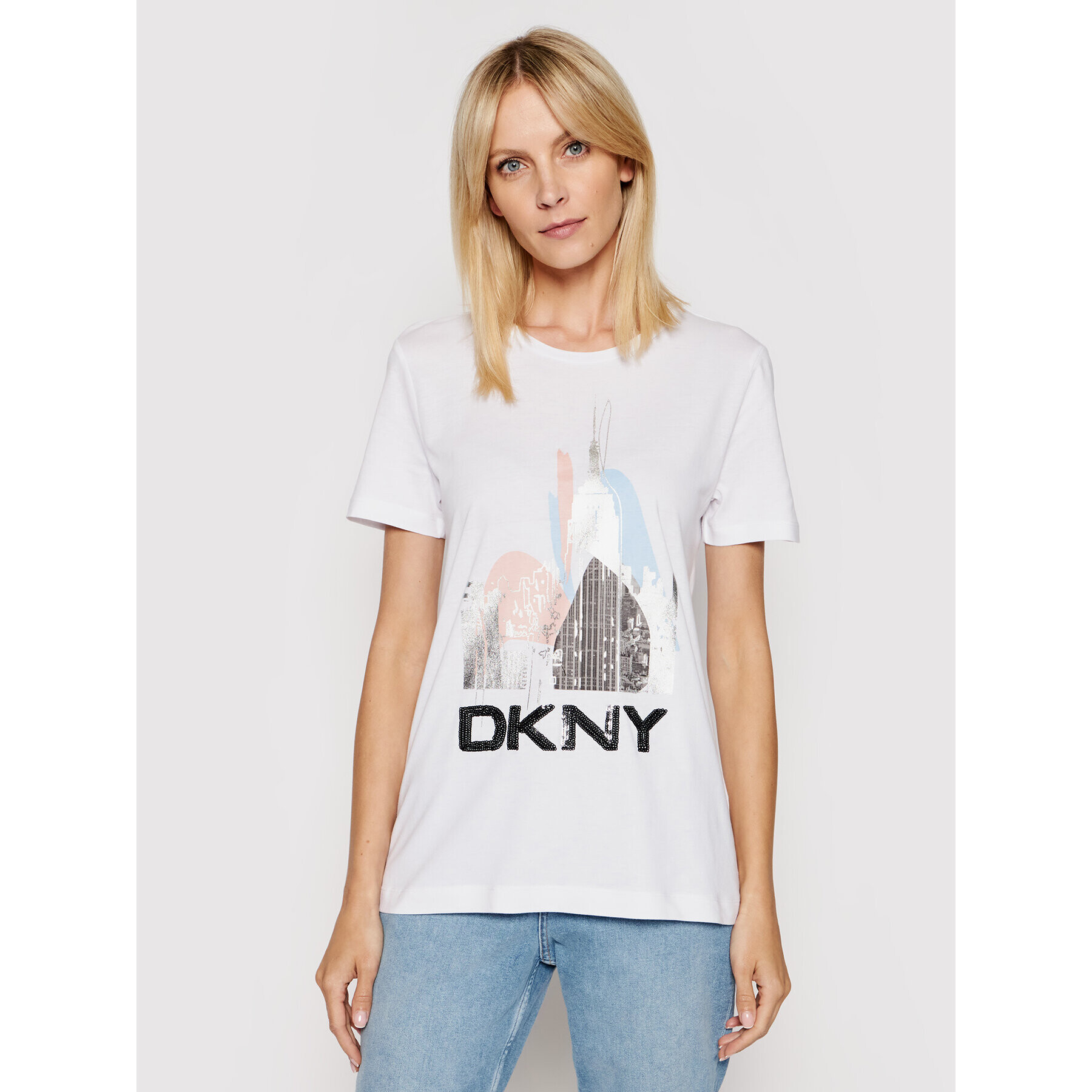 DKNY Tricou P02BNCNA Alb Regular Fit - Pled.ro