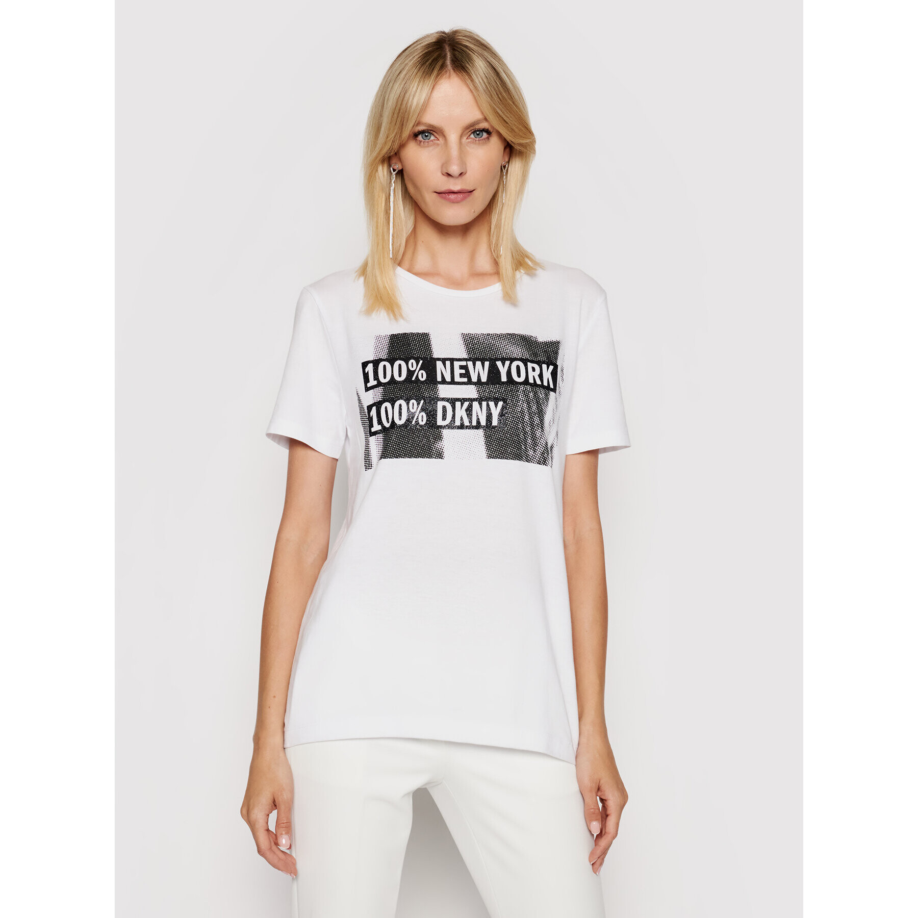 DKNY Tricou P02HBCNA Alb Regular Fit - Pled.ro