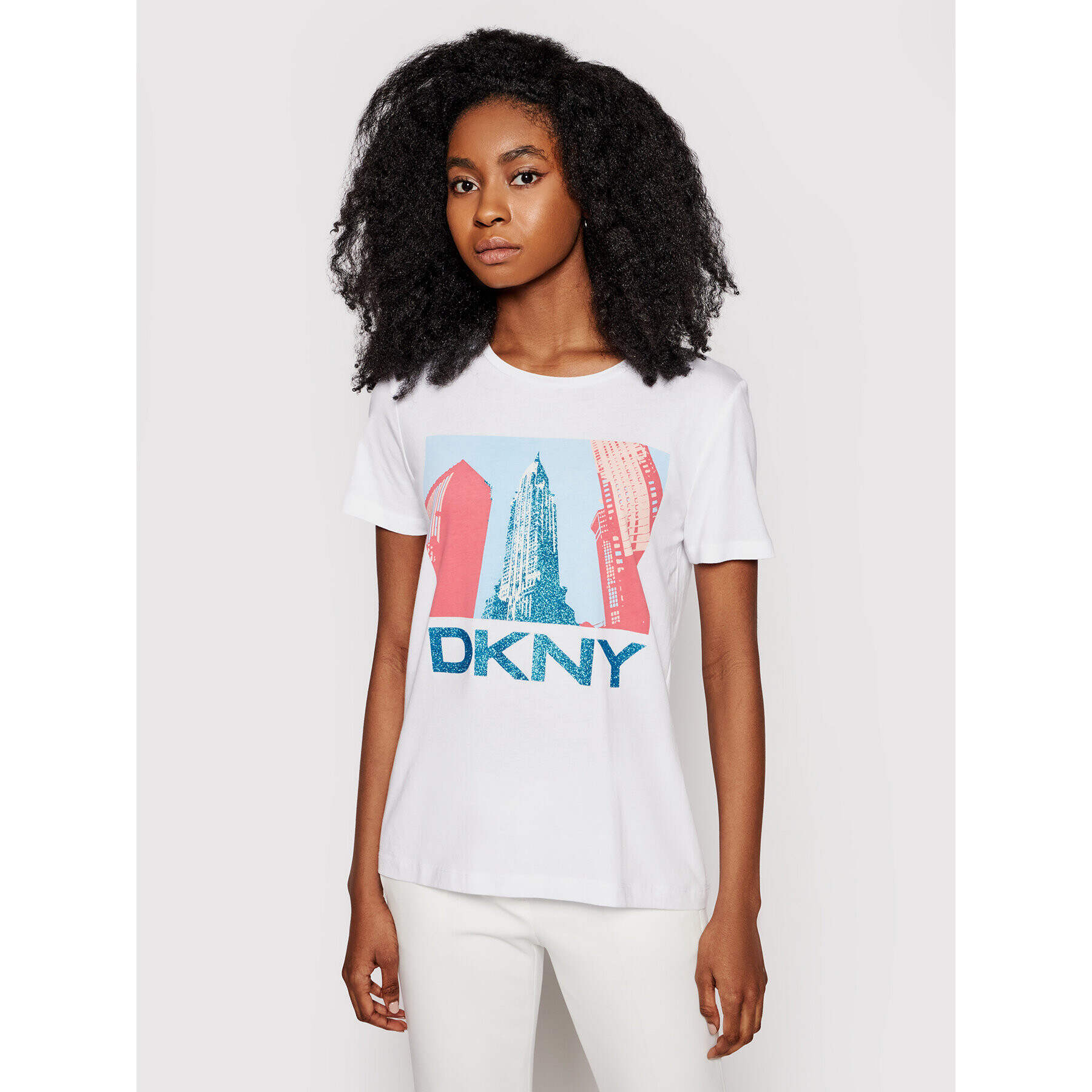 DKNY Tricou P0DBHCNA Alb Regular Fit - Pled.ro