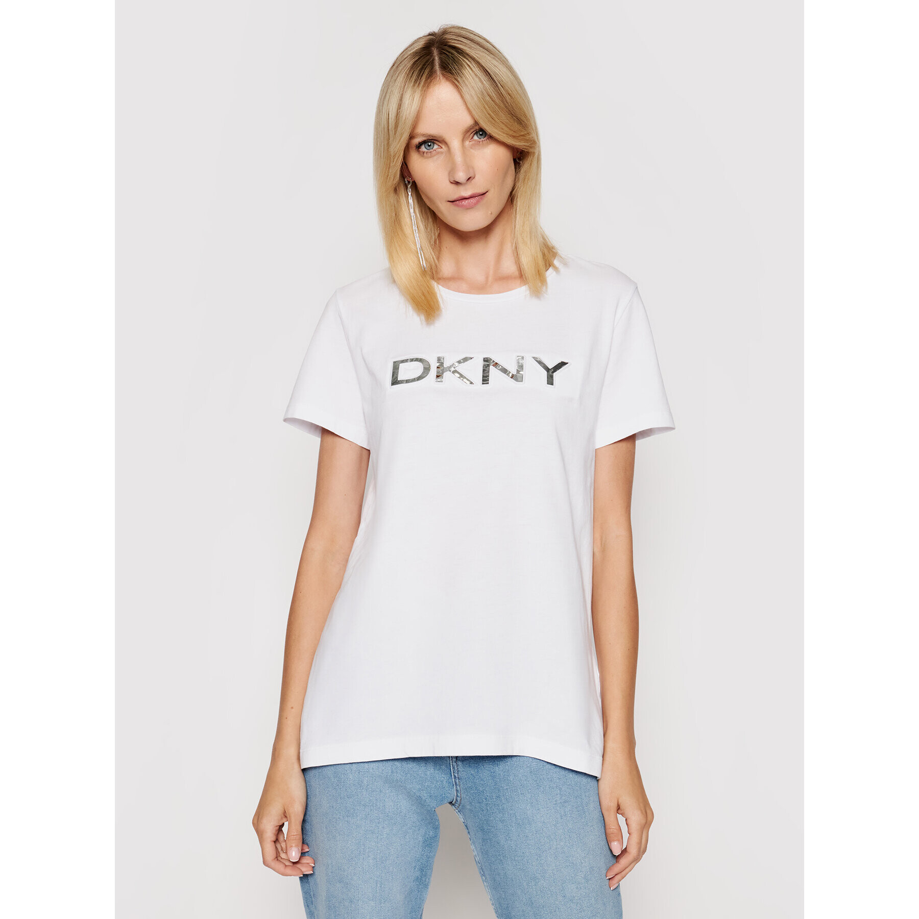 DKNY Tricou P0DH7CNA Alb Regular Fit - Pled.ro