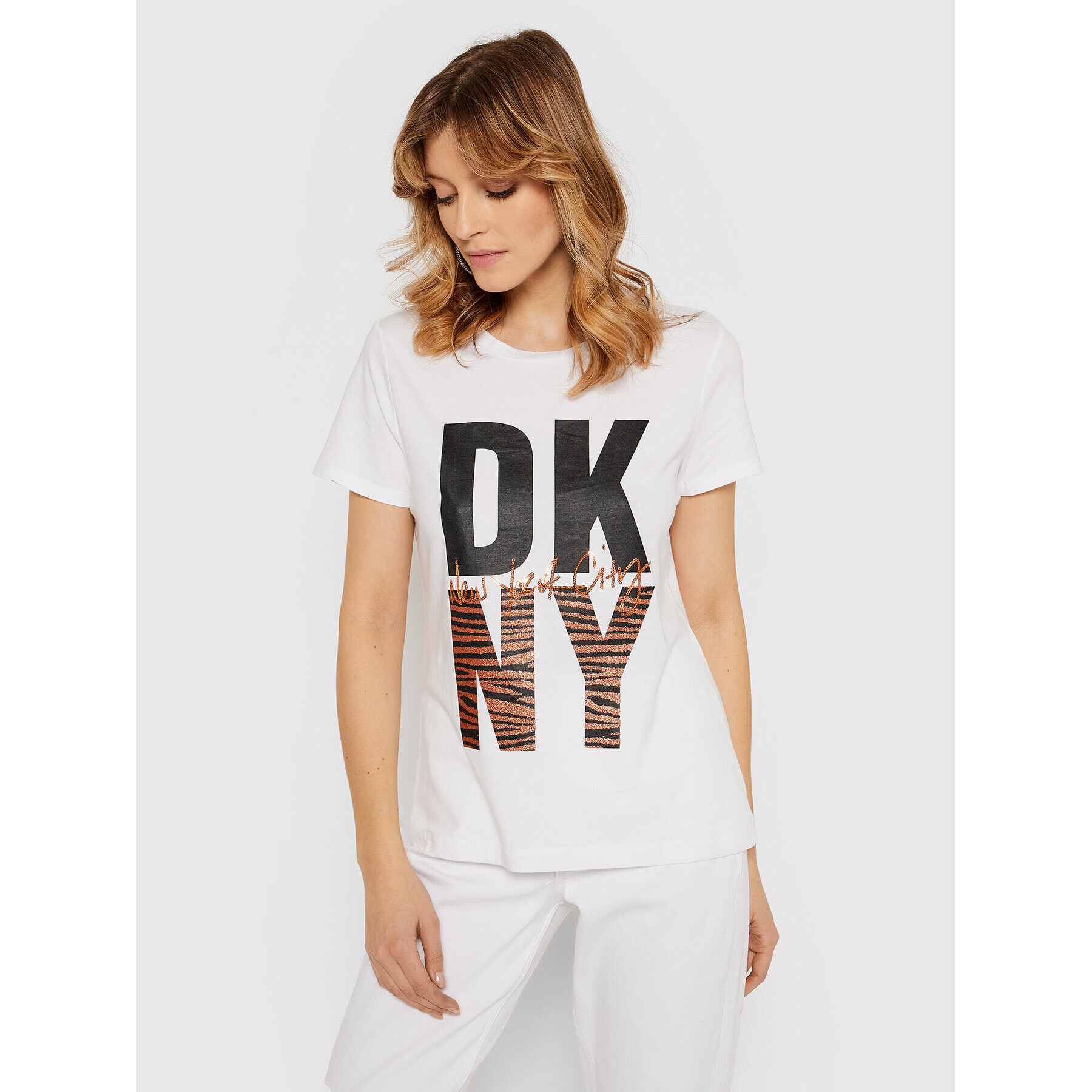 DKNY Tricou P1HPVDNA Alb Regular Fit - Pled.ro