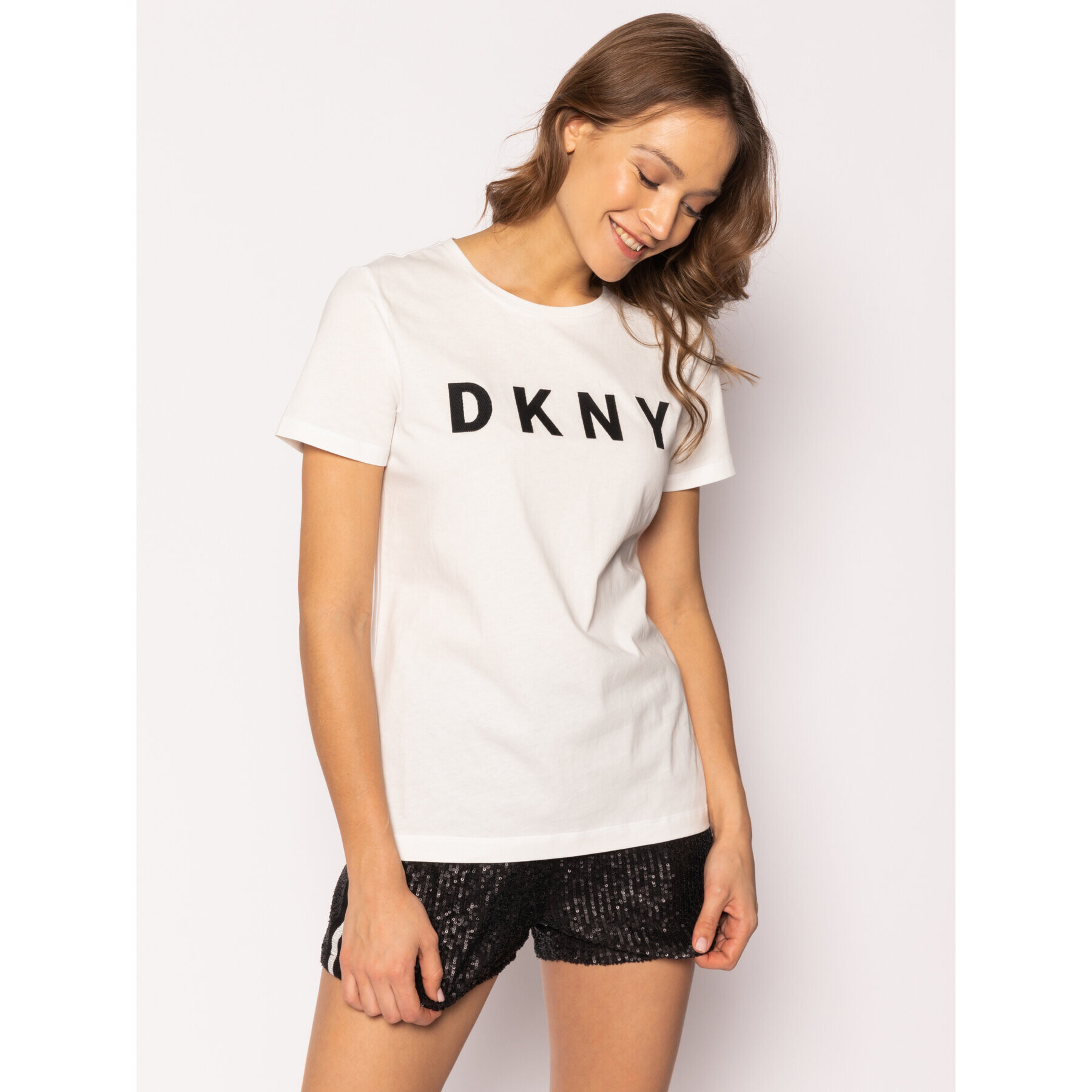 DKNY Tricou W3276CNA Alb Regular Fit - Pled.ro