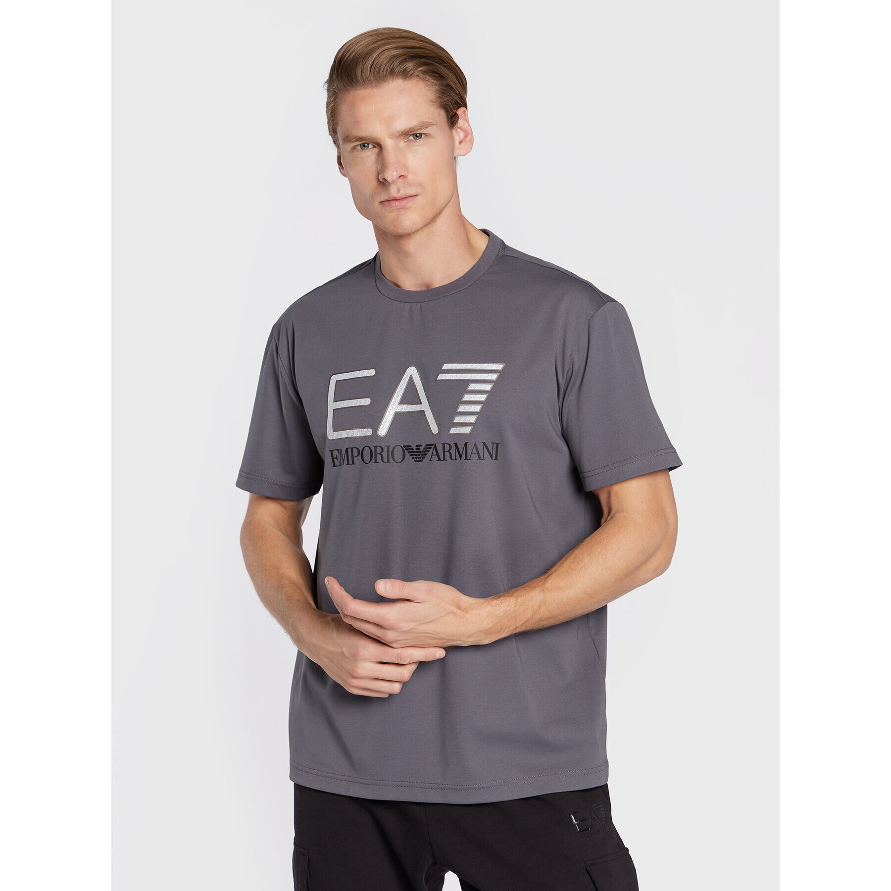 EA7 Emporio Armani Tricou 6LPT39 PJEEZ 1977 Gri Regular Fit - Pled.ro