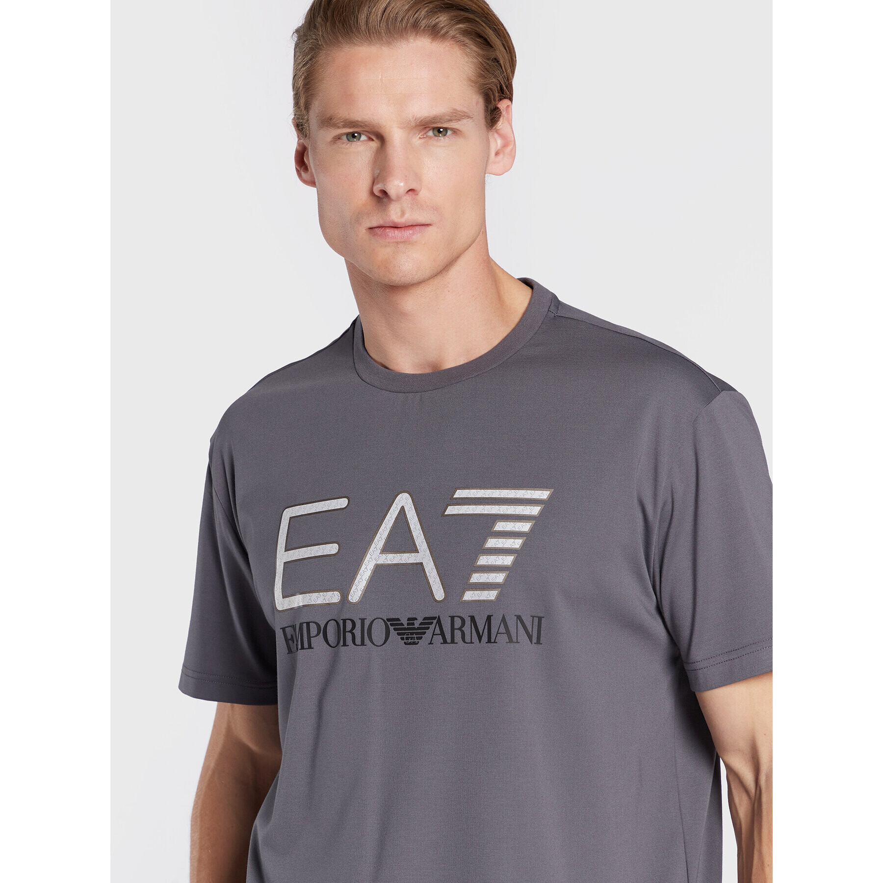 EA7 Emporio Armani Tricou 6LPT39 PJEEZ 1977 Gri Regular Fit - Pled.ro