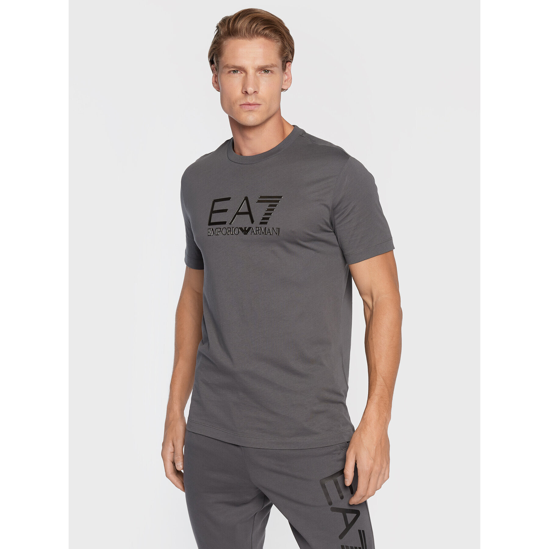 EA7 Emporio Armani Tricou 6LPT71 PJM9Z 1977 Gri Regular Fit - Pled.ro