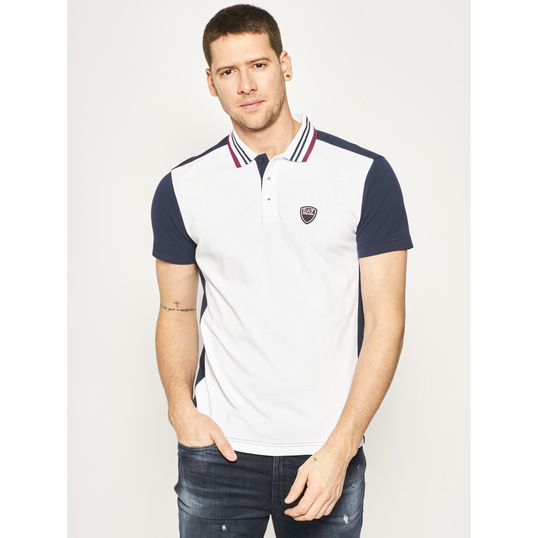 EA7 Emporio Armani Tricou polo 3HPF14 PJ61Z 1100 Alb Regular Fit - Pled.ro