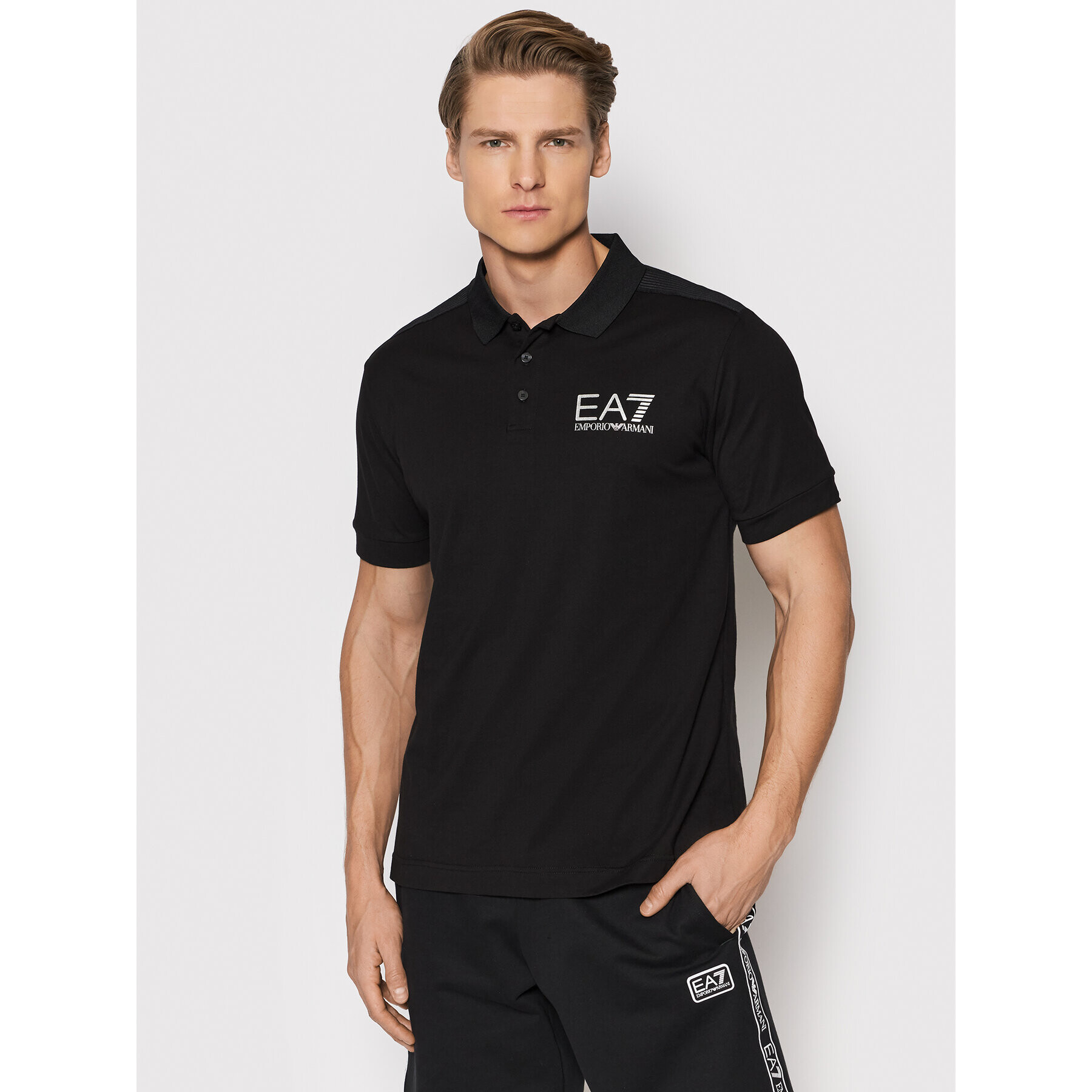 EA7 Emporio Armani Tricou polo 3LPF21 PJ02Z 1200 Negru Regular Fit - Pled.ro