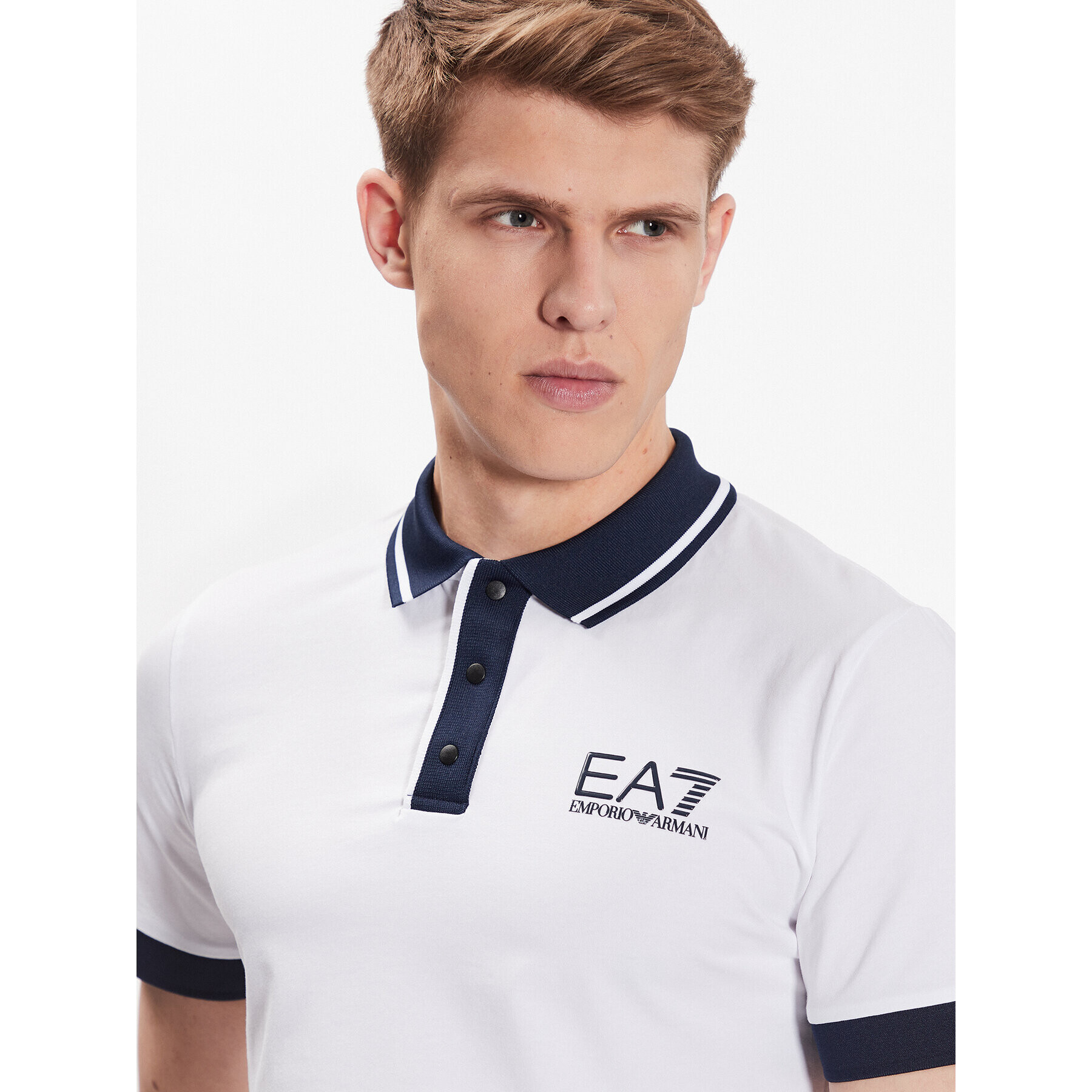 EA7 Emporio Armani Tricou polo 3RPF17 PJ03Z 1100 Alb Regular Fit - Pled.ro