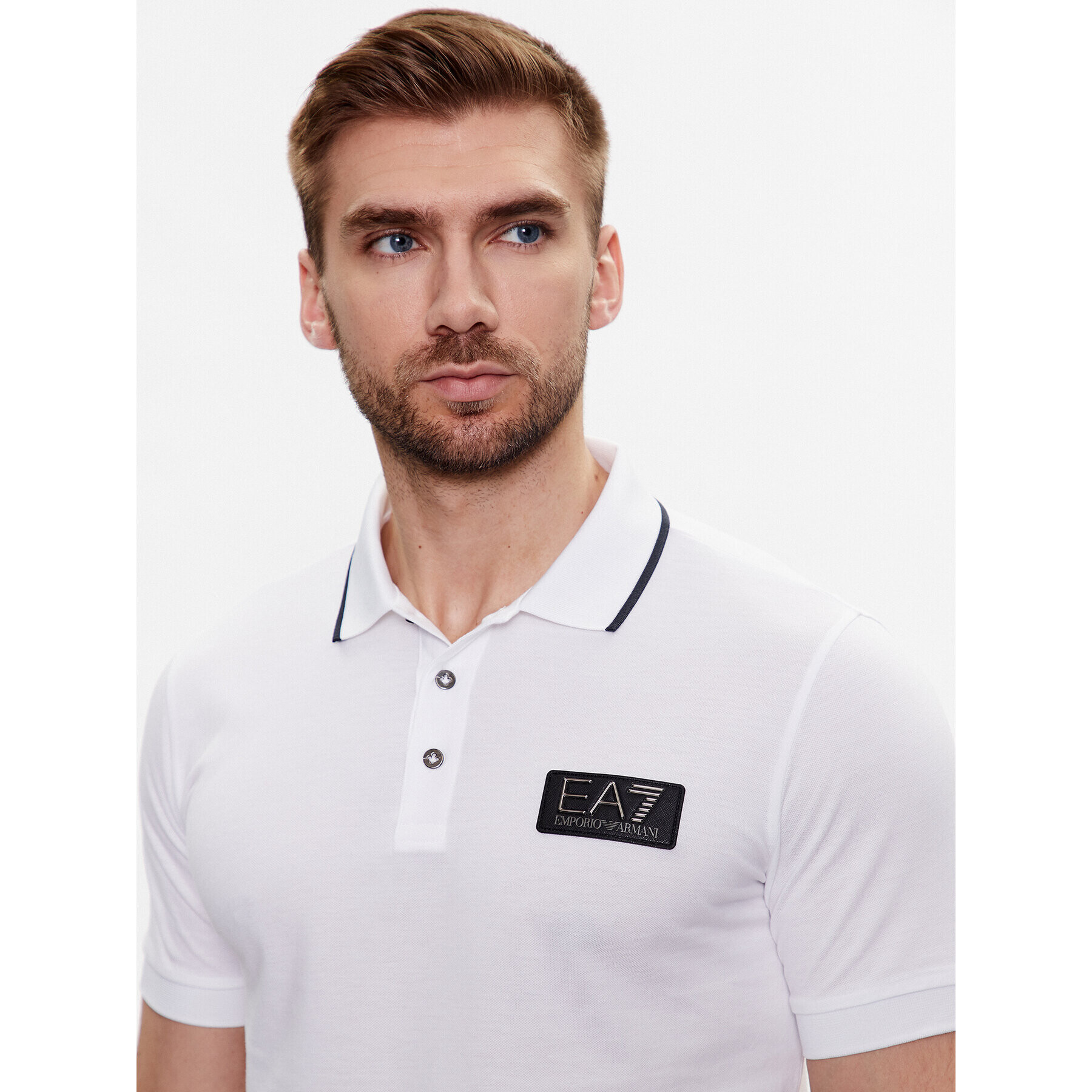 EA7 Emporio Armani Tricou polo 3RPF24 PJ5SZ 1100 Alb Regular Fit - Pled.ro