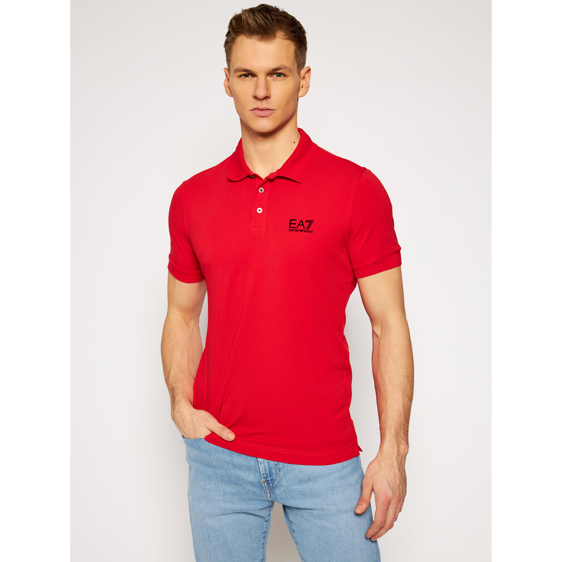 EA7 Emporio Armani Tricou polo 8NPF04 PJM5Z 1451 Roșu Regular Fit - Pled.ro