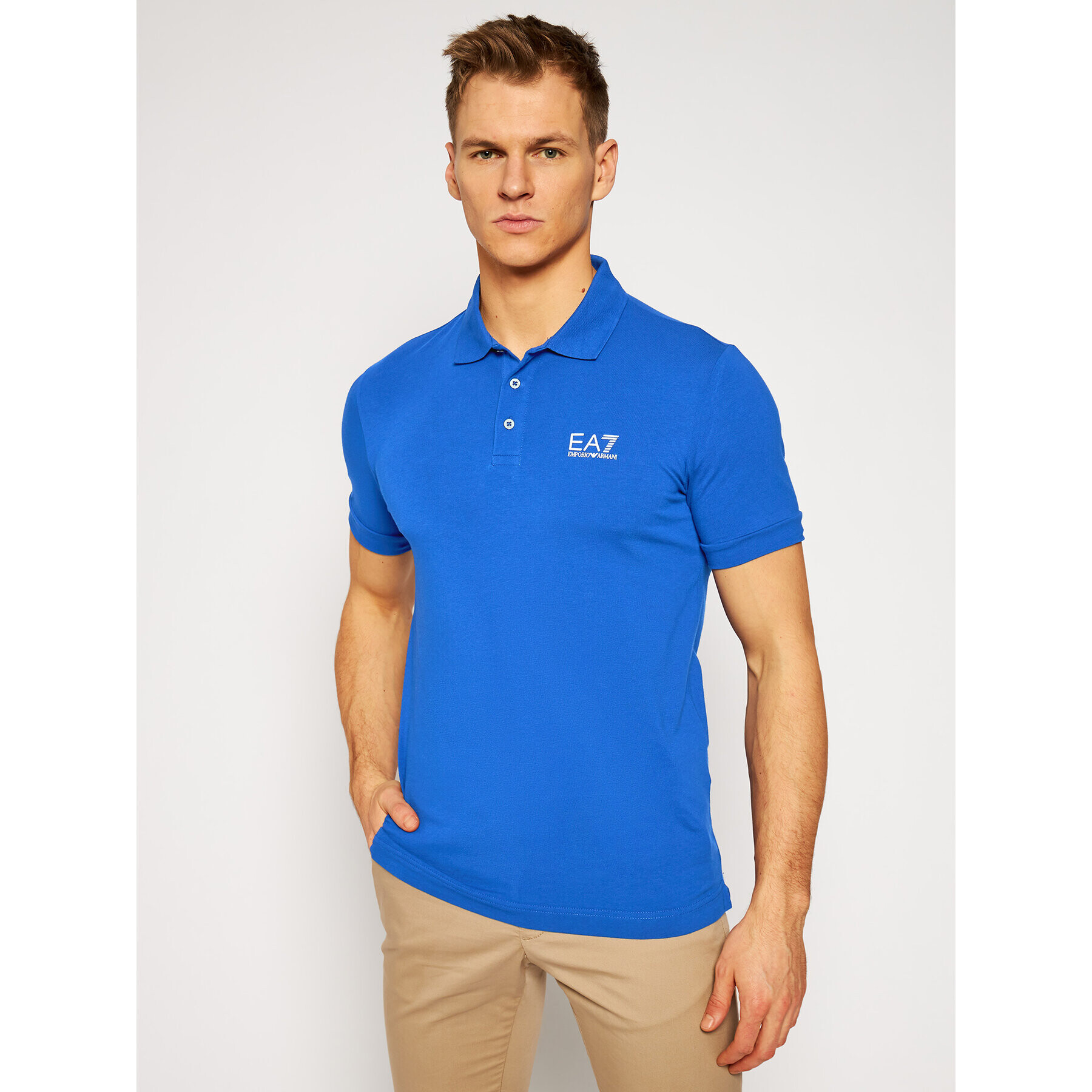 EA7 Emporio Armani Tricou polo 8NPF04 PJM5Z 1570 Albastru Regular Fit - Pled.ro