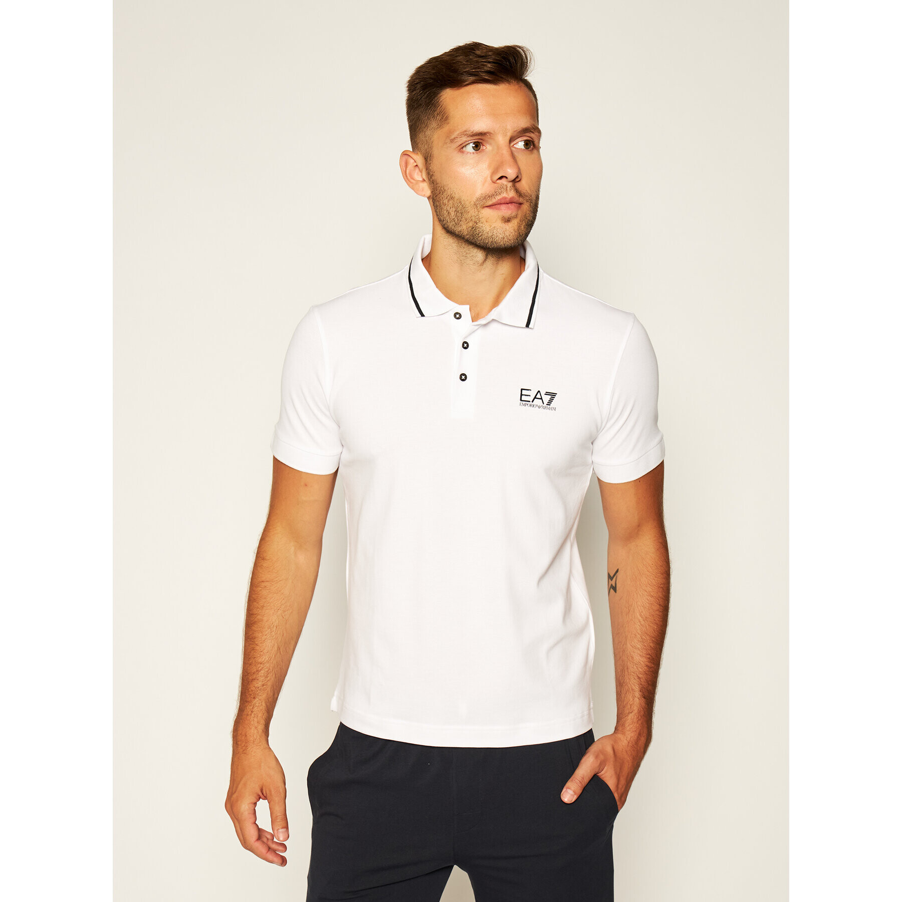 EA7 Emporio Armani Tricou polo 8NPF06 PJ04Z 1100 Alb Regular Fit - Pled.ro