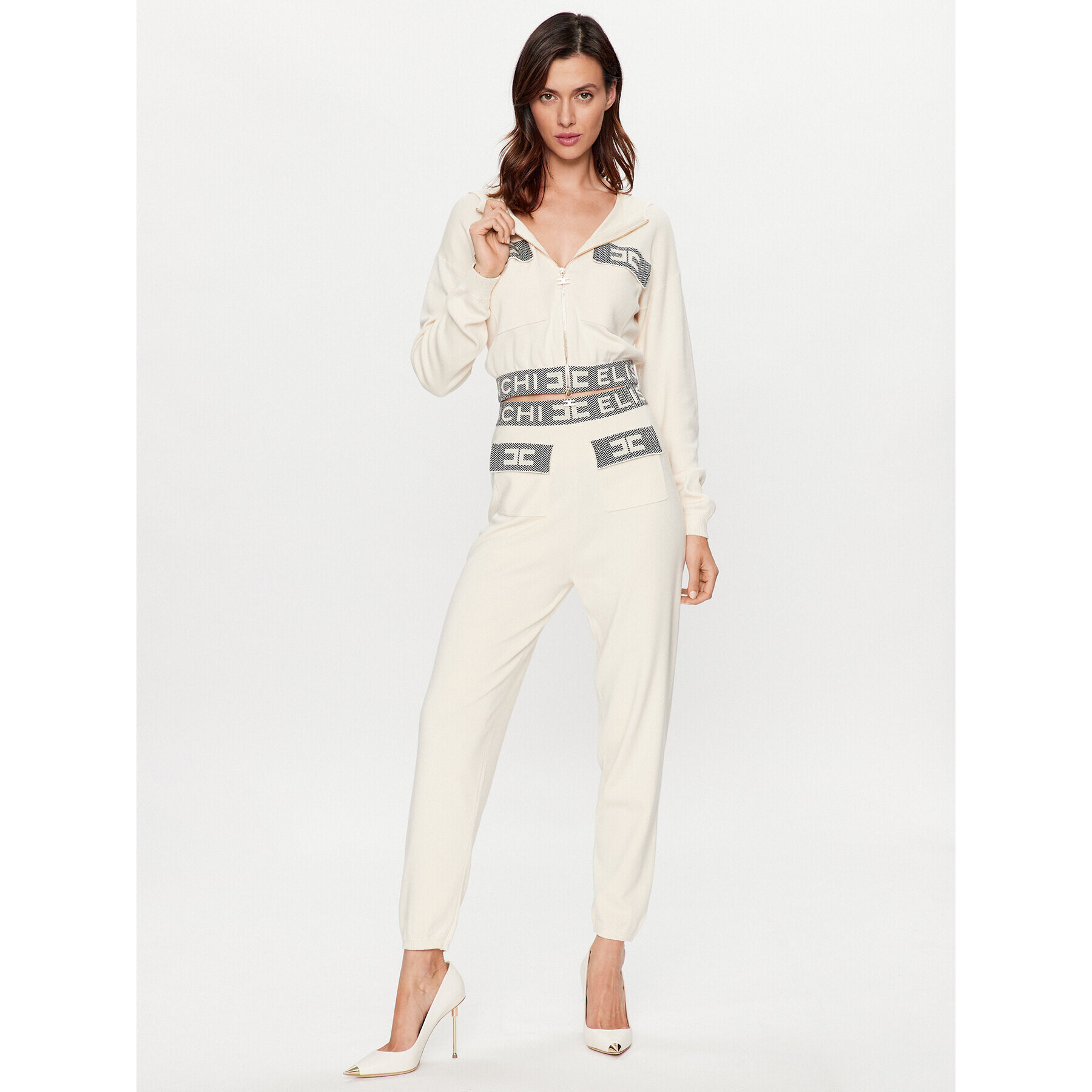 Elisabetta Franchi Bluză MK-76S-36E2-000101 Bej Cropped Fit - Pled.ro