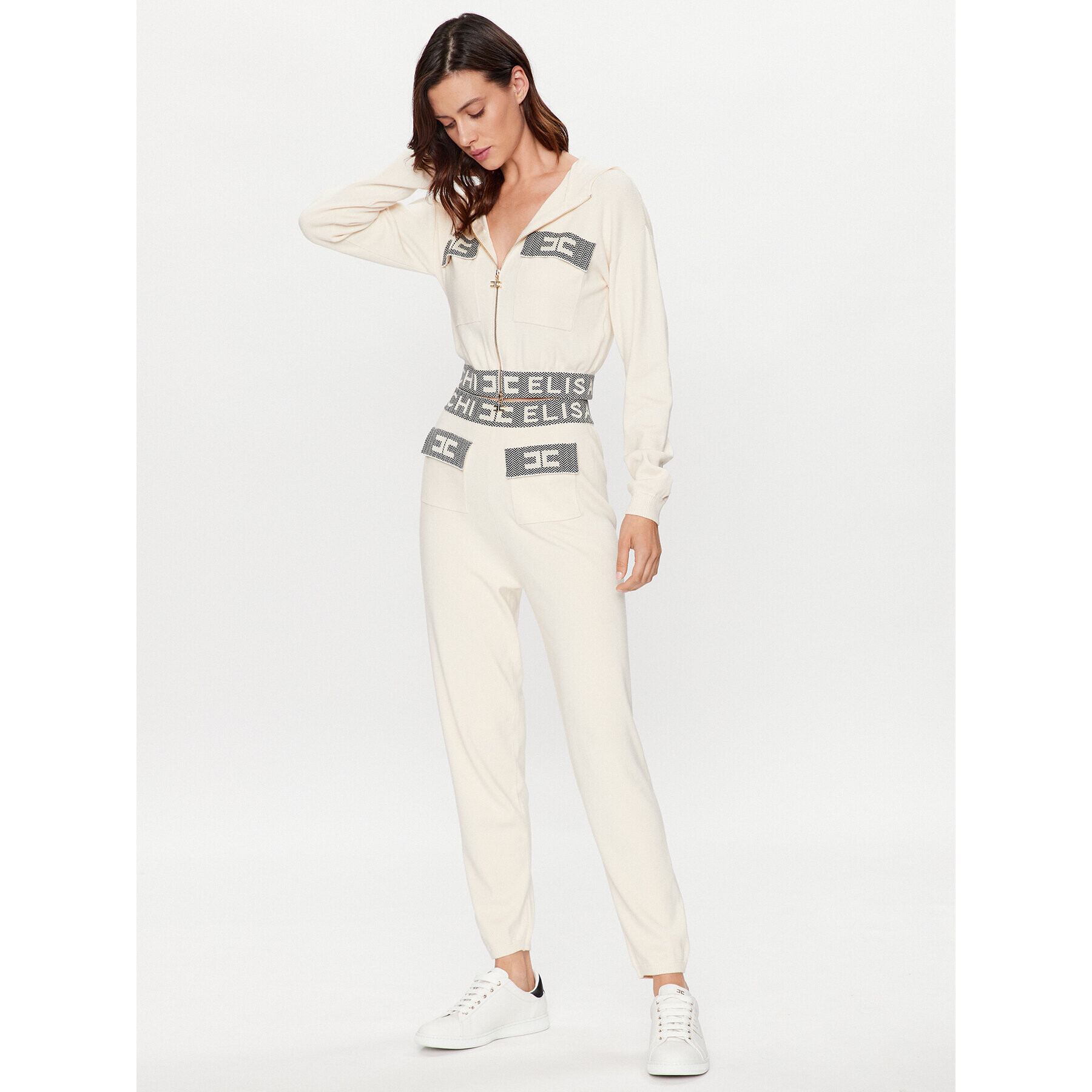 Elisabetta Franchi Bluză MK-76S-36E2-000101 Bej Cropped Fit - Pled.ro