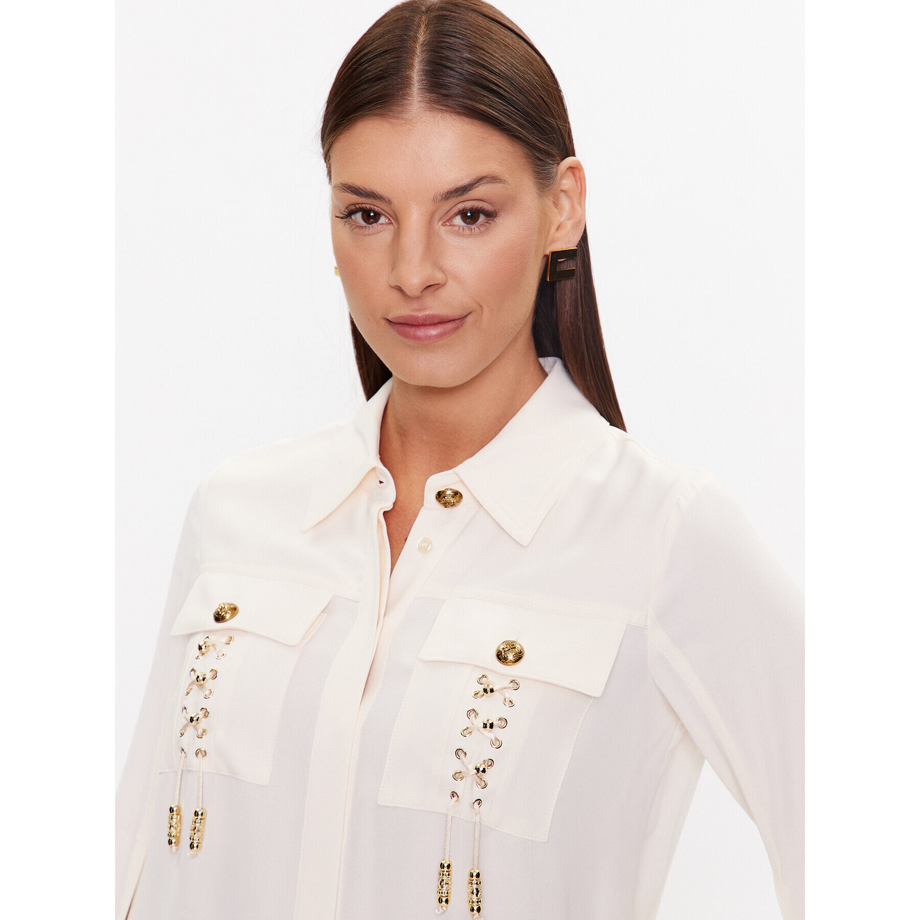 Elisabetta Franchi Cămașă CA-047-32E2-V380 Écru Regular Fit - Pled.ro