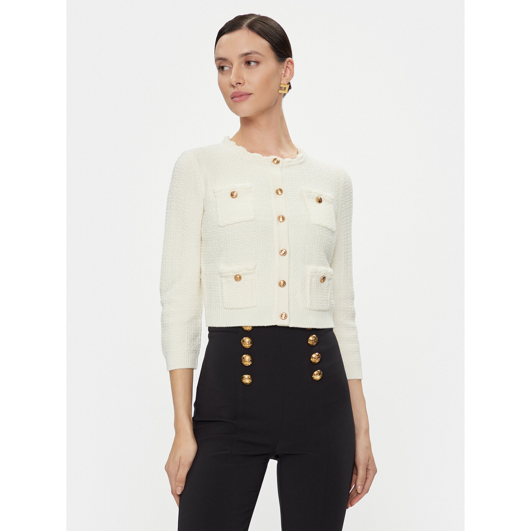 Elisabetta Franchi Cardigan MK-23S-37E2-V320 Écru Regular Fit - Pled.ro