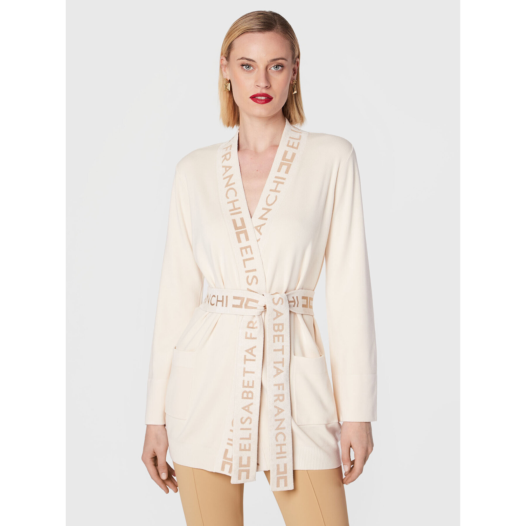 Elisabetta Franchi Cardigan MK-39S-26E2-V380 Bej Regular Fit - Pled.ro