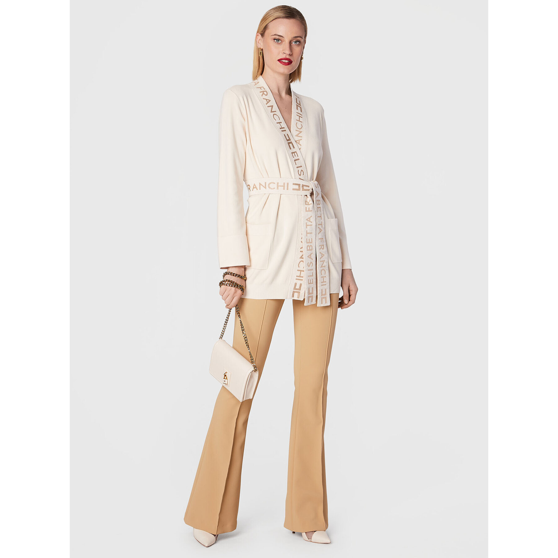 Elisabetta Franchi Cardigan MK-39S-26E2-V380 Bej Regular Fit - Pled.ro