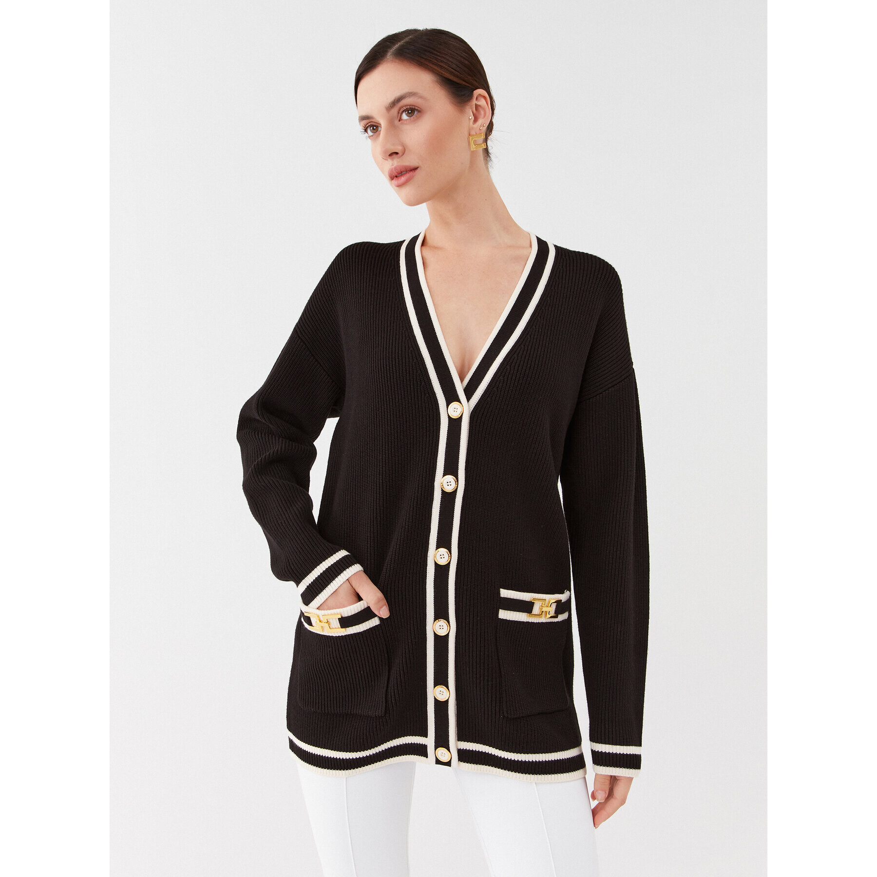 Elisabetta Franchi Cardigan MK-71S-36E2-V460 Negru Regular Fit - Pled.ro