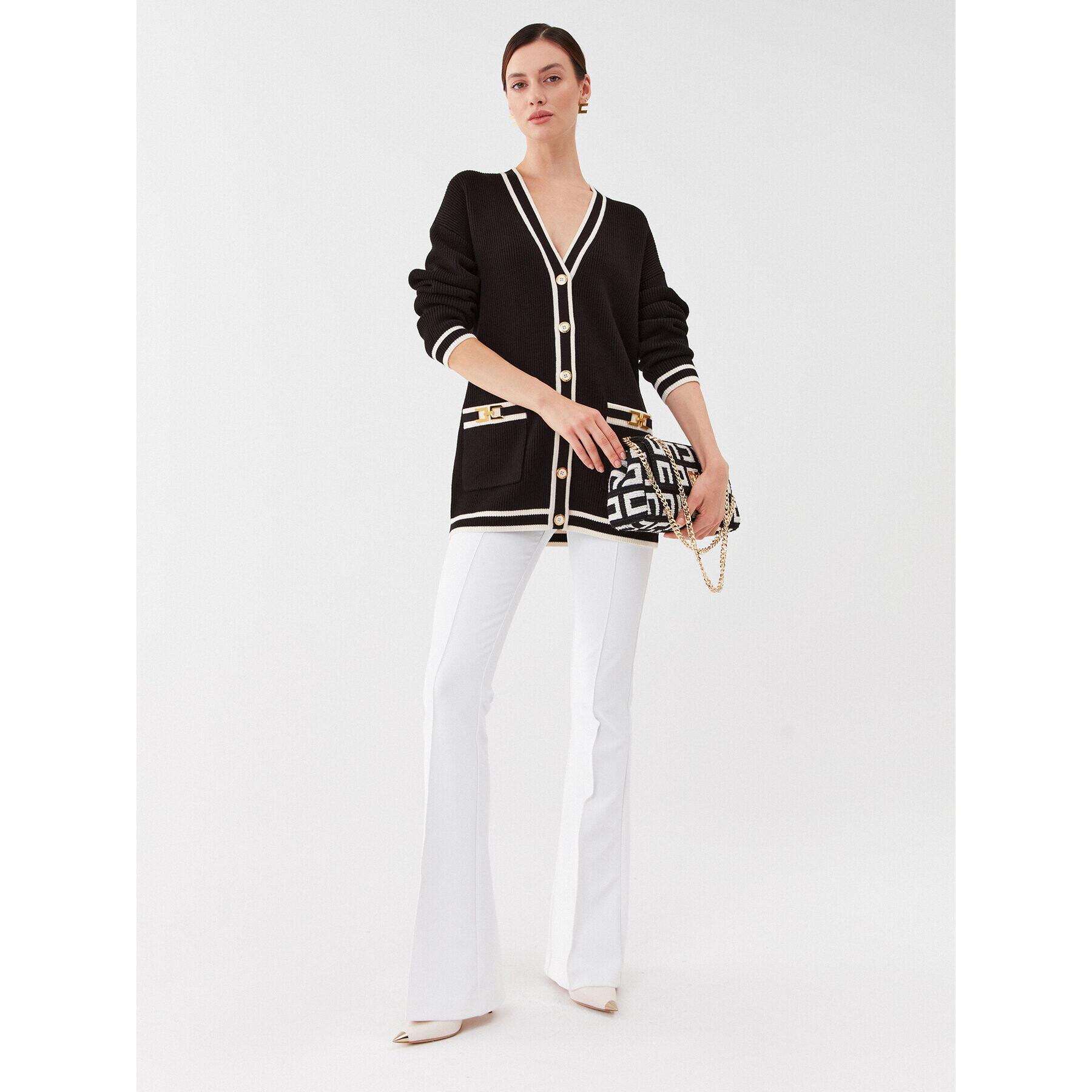 Elisabetta Franchi Cardigan MK-71S-36E2-V460 Negru Regular Fit - Pled.ro