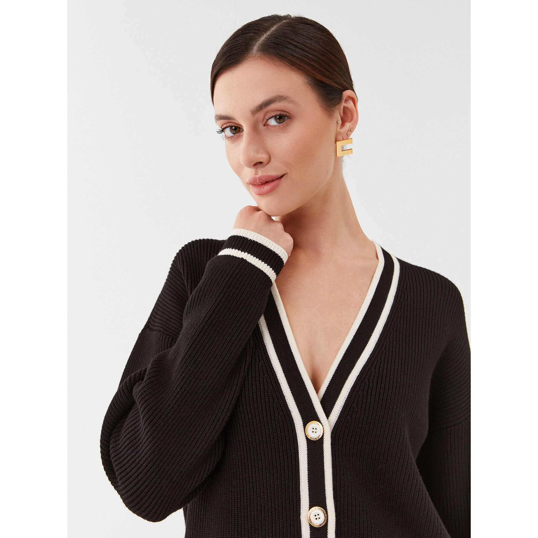 Elisabetta Franchi Cardigan MK-71S-36E2-V460 Negru Regular Fit - Pled.ro