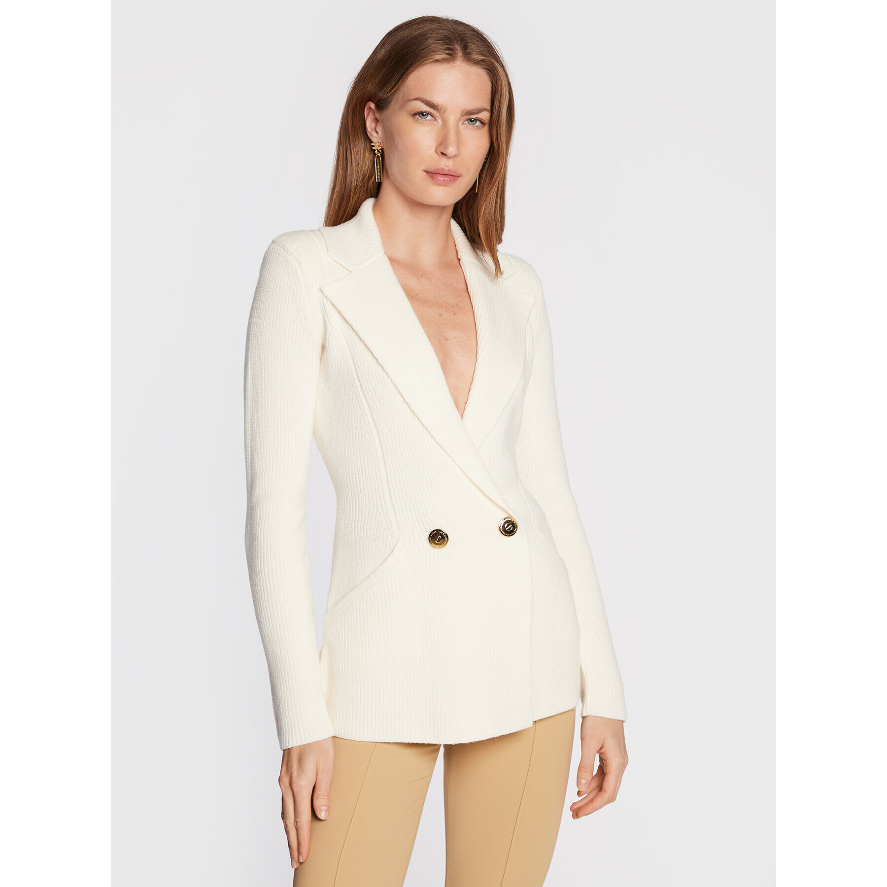 Elisabetta Franchi Cardigan MK-72Q-26E2-V450 Bej Regular Fit - Pled.ro