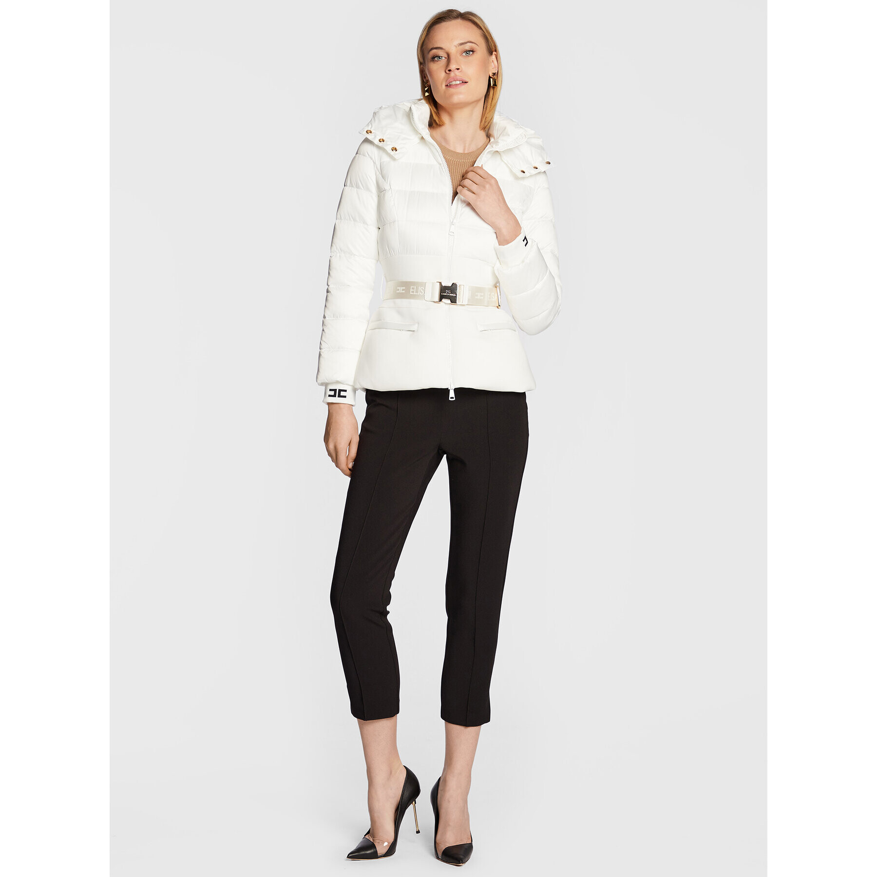 Elisabetta Franchi Geacă din puf PI-40H-26E2-V590 Alb Slim Fit - Pled.ro