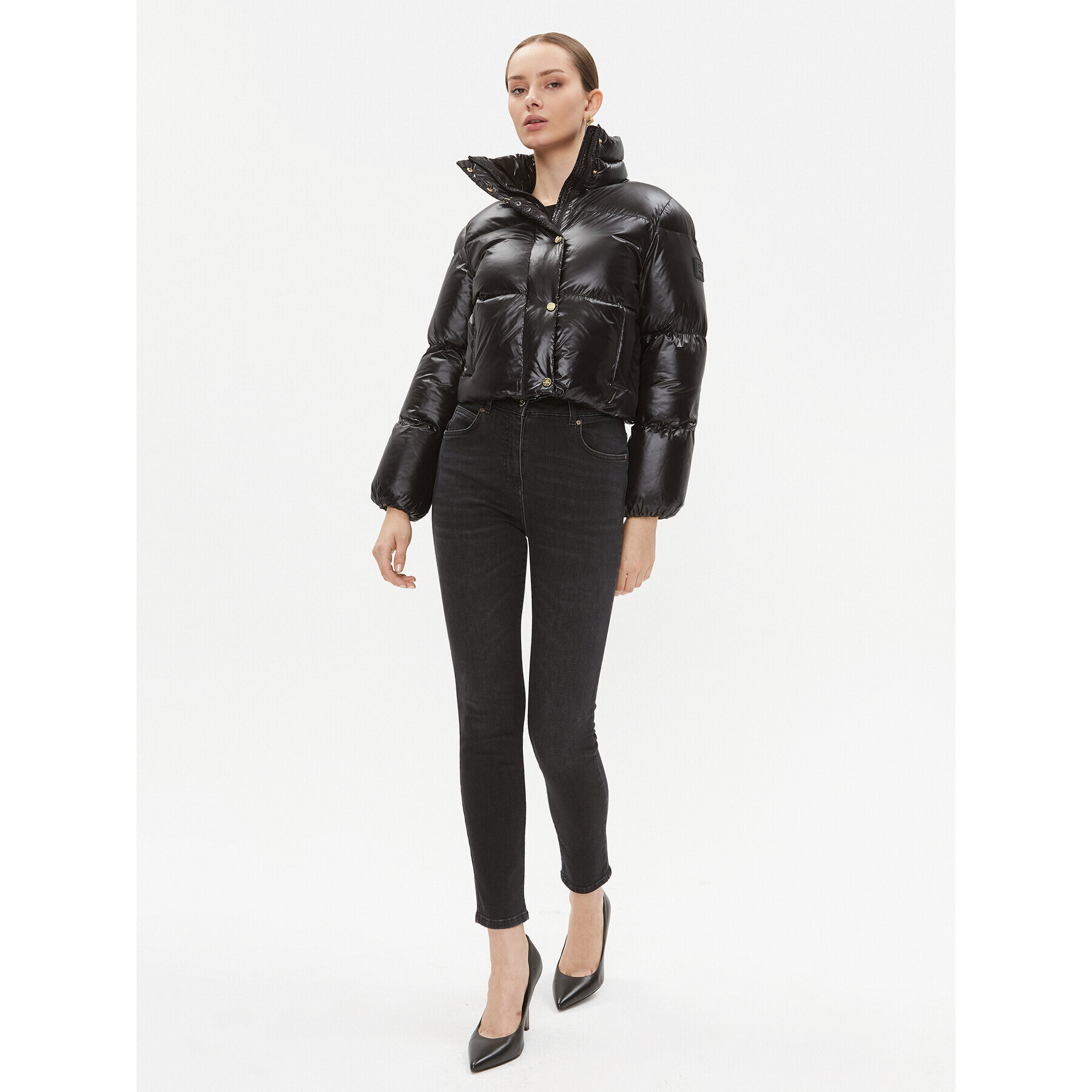 Elisabetta Franchi Geacă din puf PI-55D-36E2-V490 Negru Cropped Fit - Pled.ro