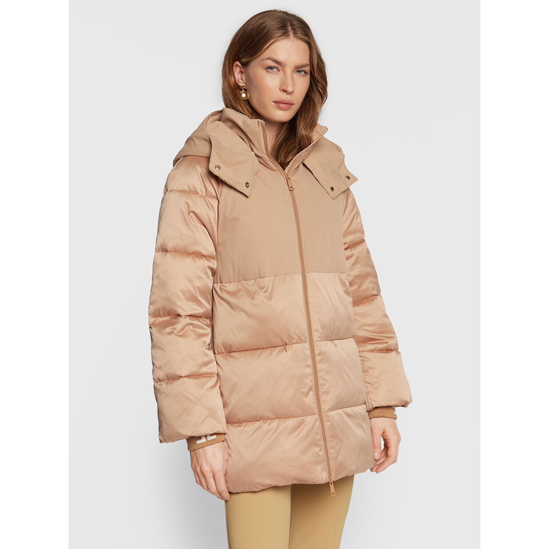 Elisabetta Franchi Geacă din puf PI-48Z-26E2-V490 Bej Oversize - Pled.ro