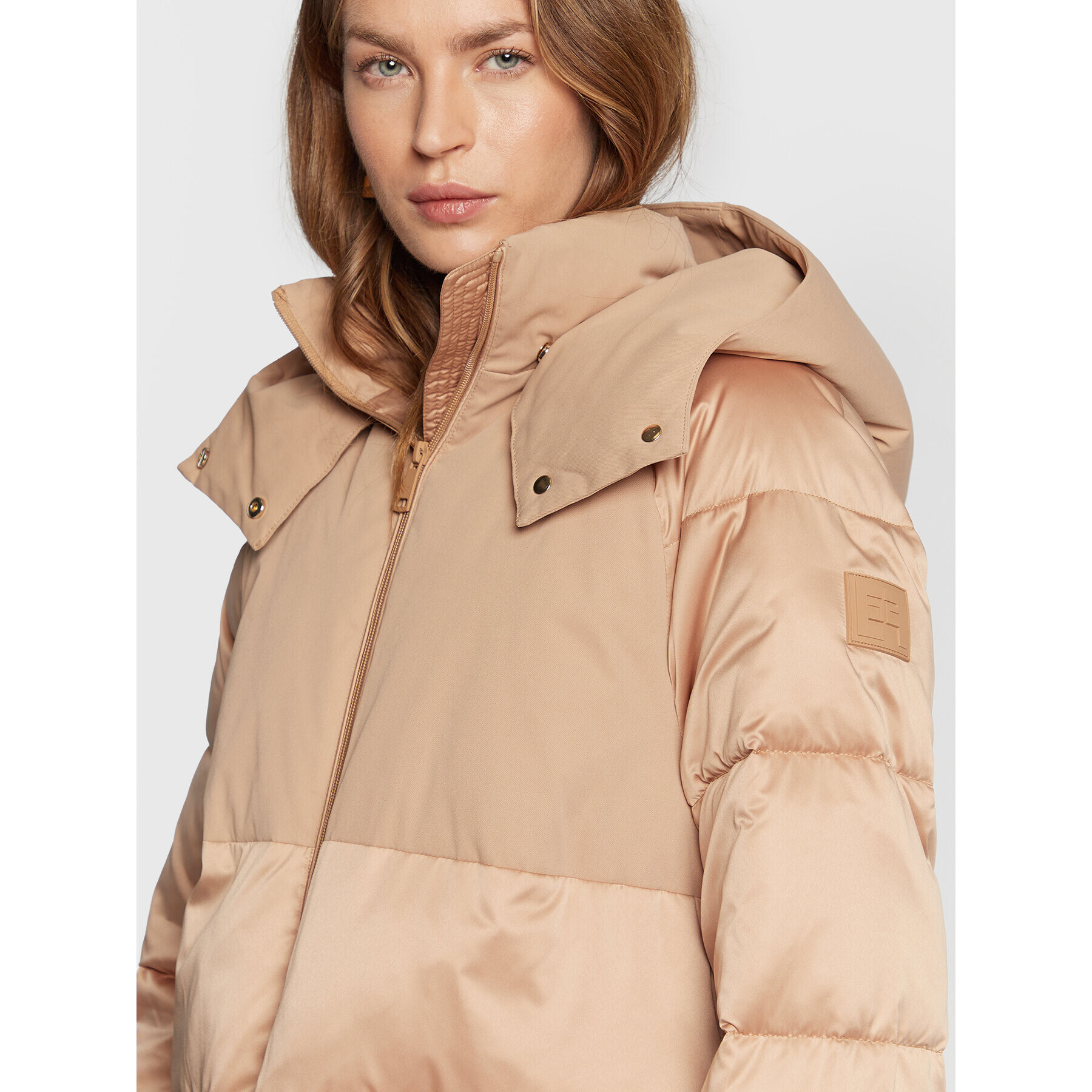 Elisabetta Franchi Geacă din puf PI-48Z-26E2-V490 Bej Oversize - Pled.ro