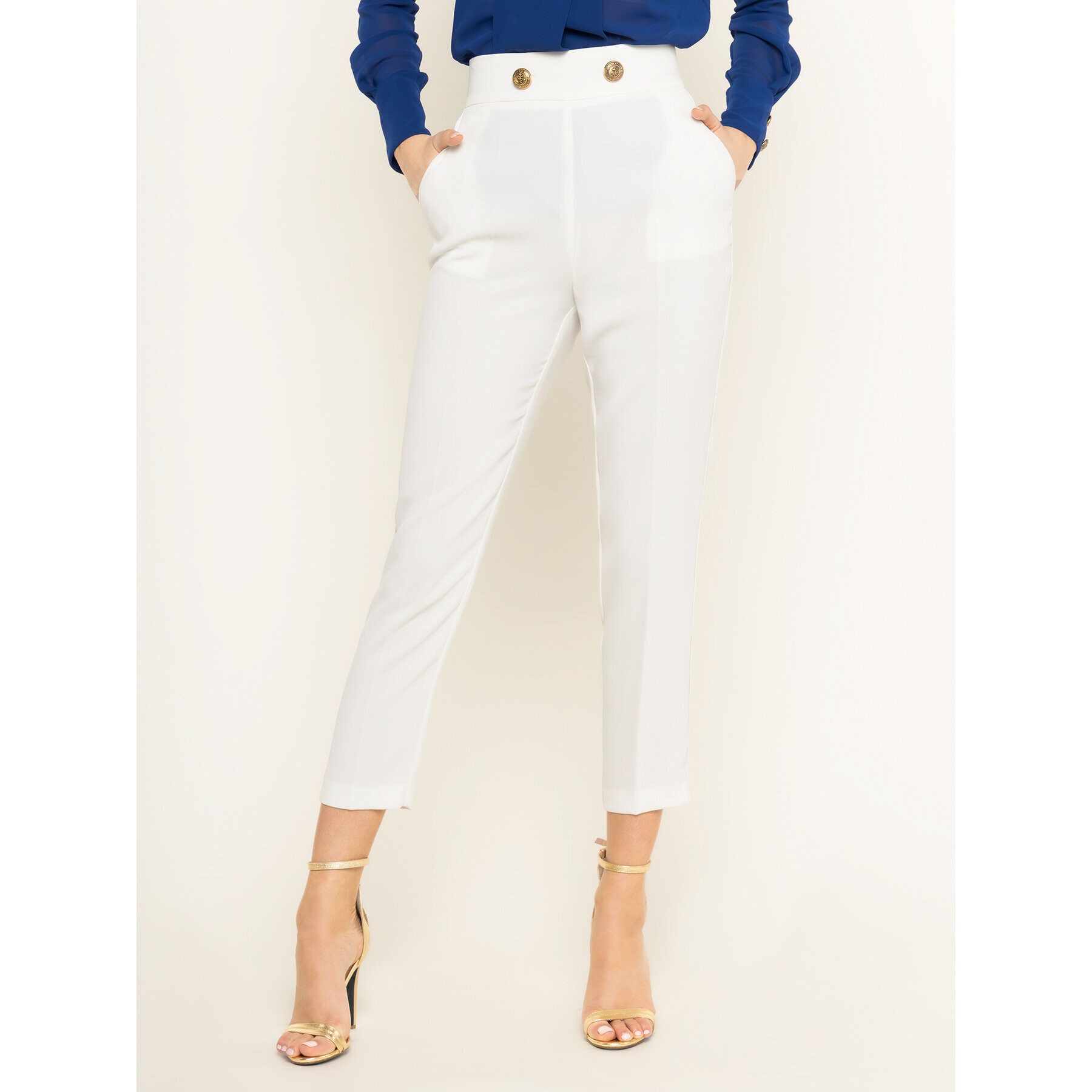 Elisabetta Franchi Pantaloni chino PA-055-01E2-V209 Alb Regular Fit - Pled.ro