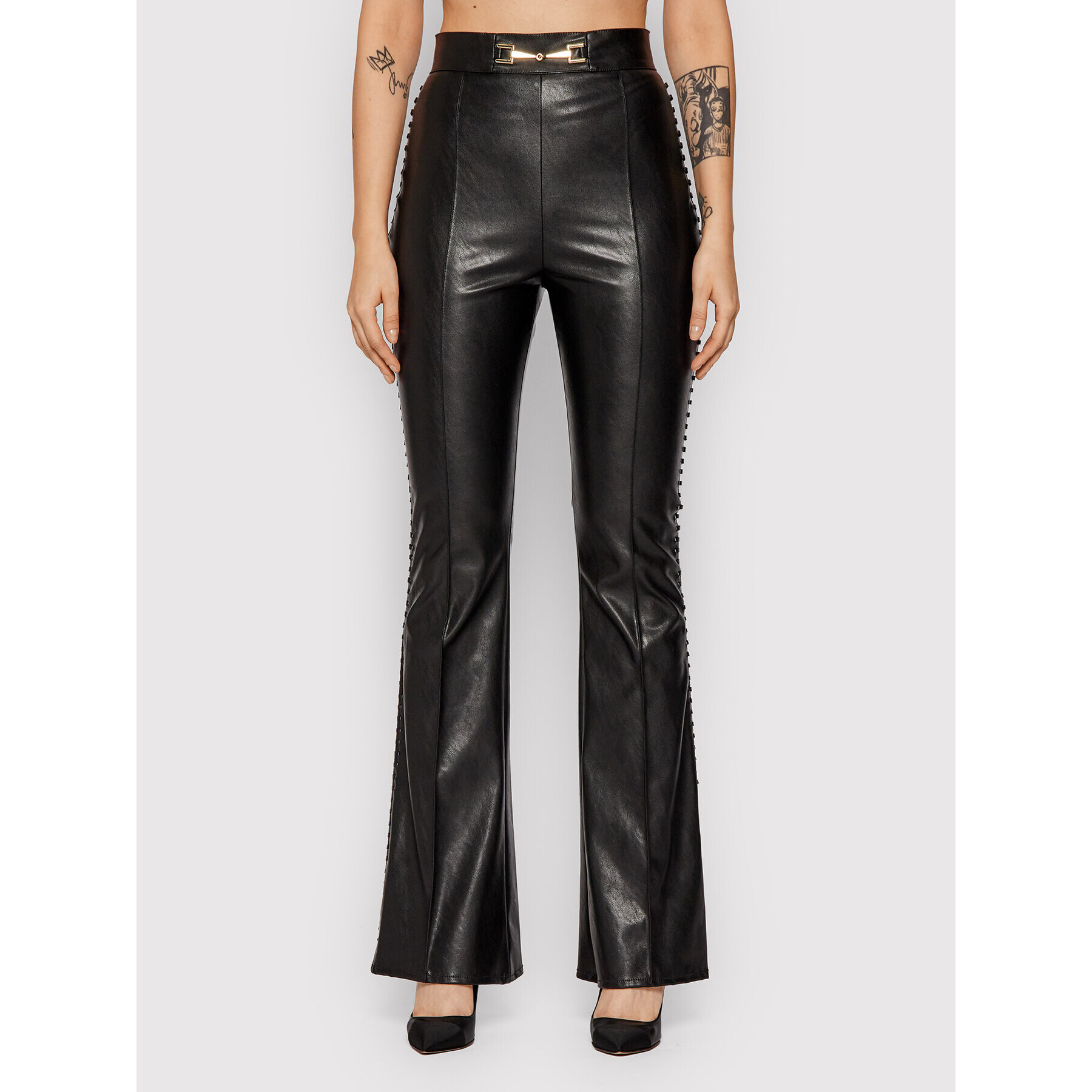 Elisabetta Franchi Pantaloni din imitație de piele PA-380-16E2 Negru Regular Fit - Pled.ro