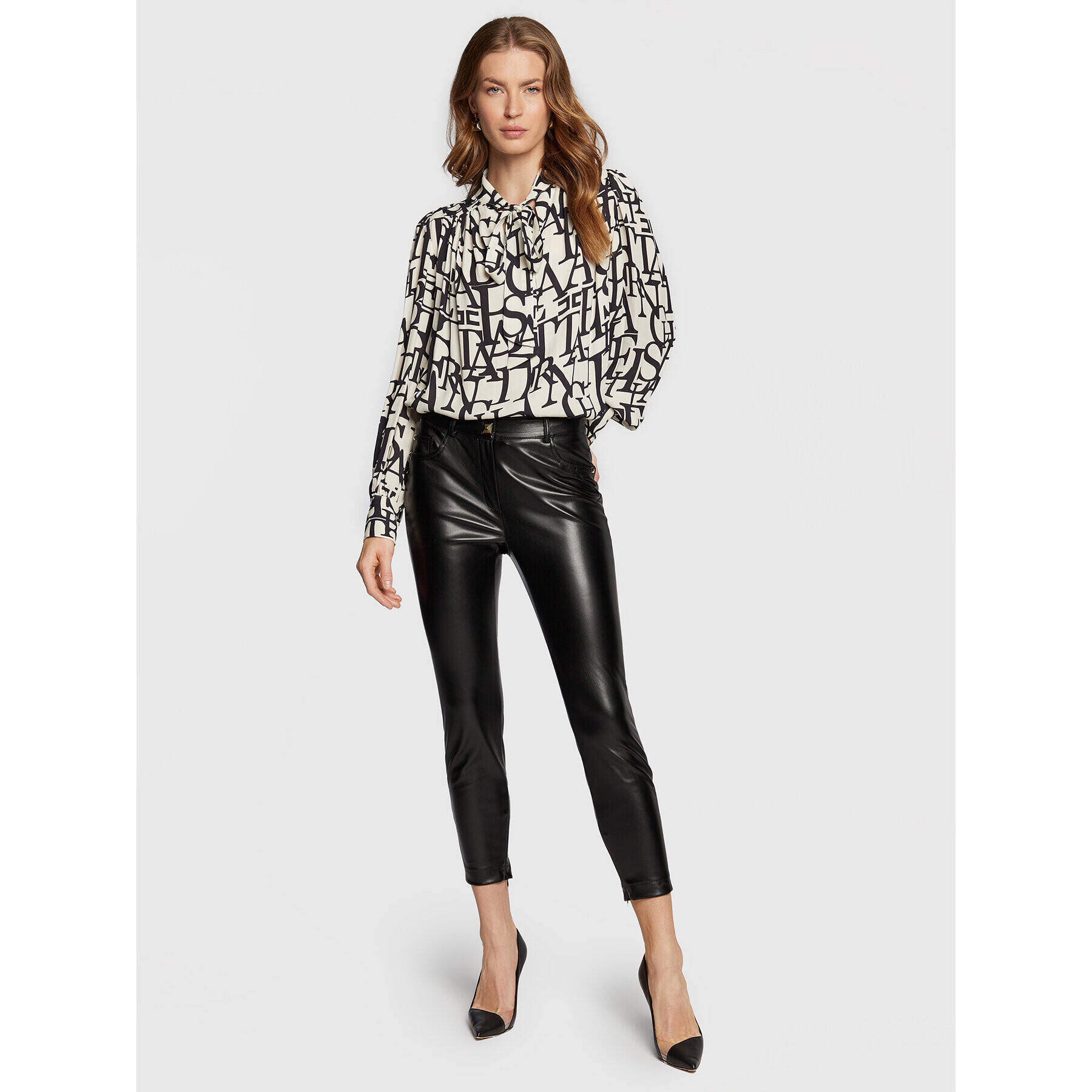 Elisabetta Franchi Pantaloni din imitație de piele PA-040-27E2-V280 Negru Skinny Fit - Pled.ro