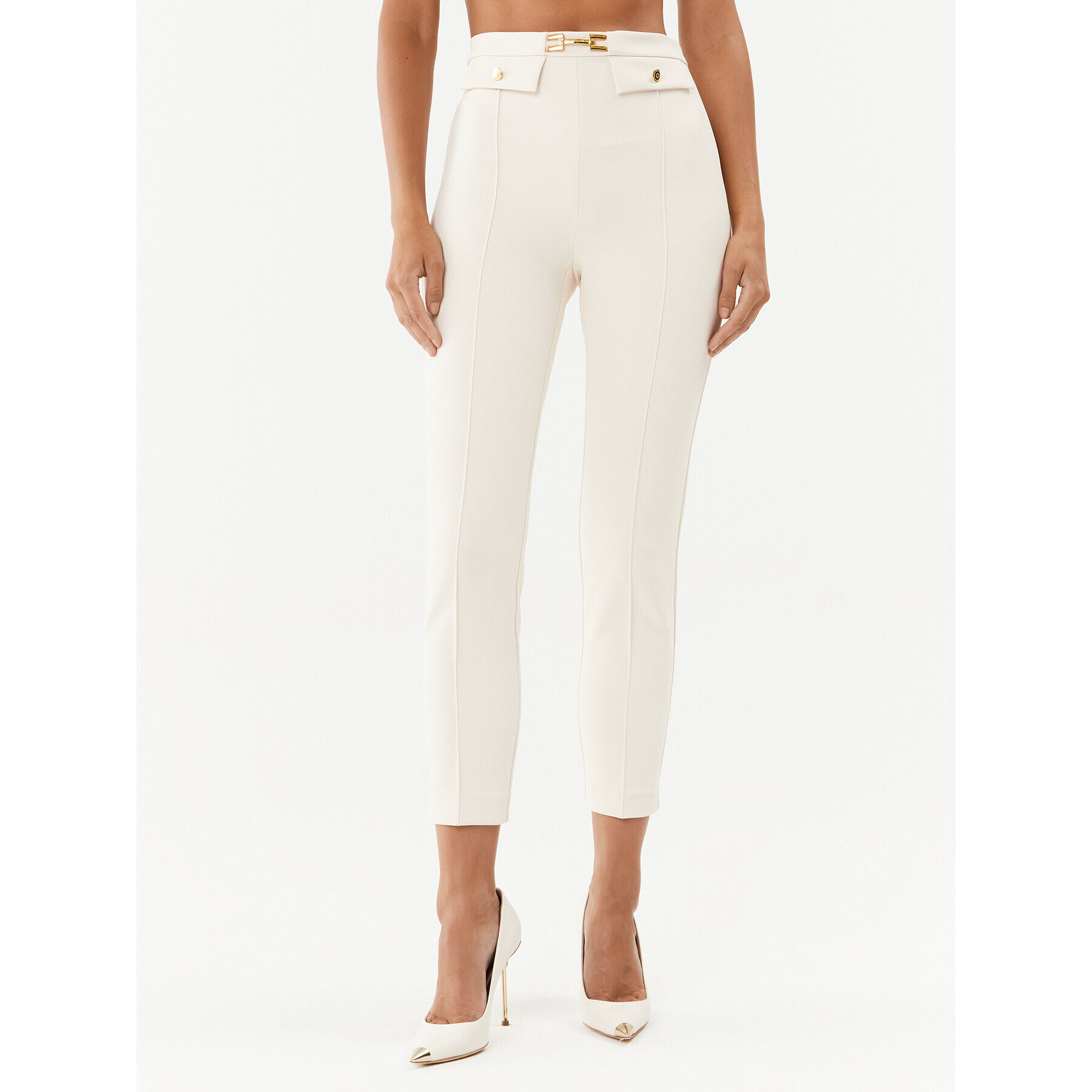 Elisabetta Franchi Pantaloni din material PA-008-36E2-V260 Bej Slim Fit - Pled.ro