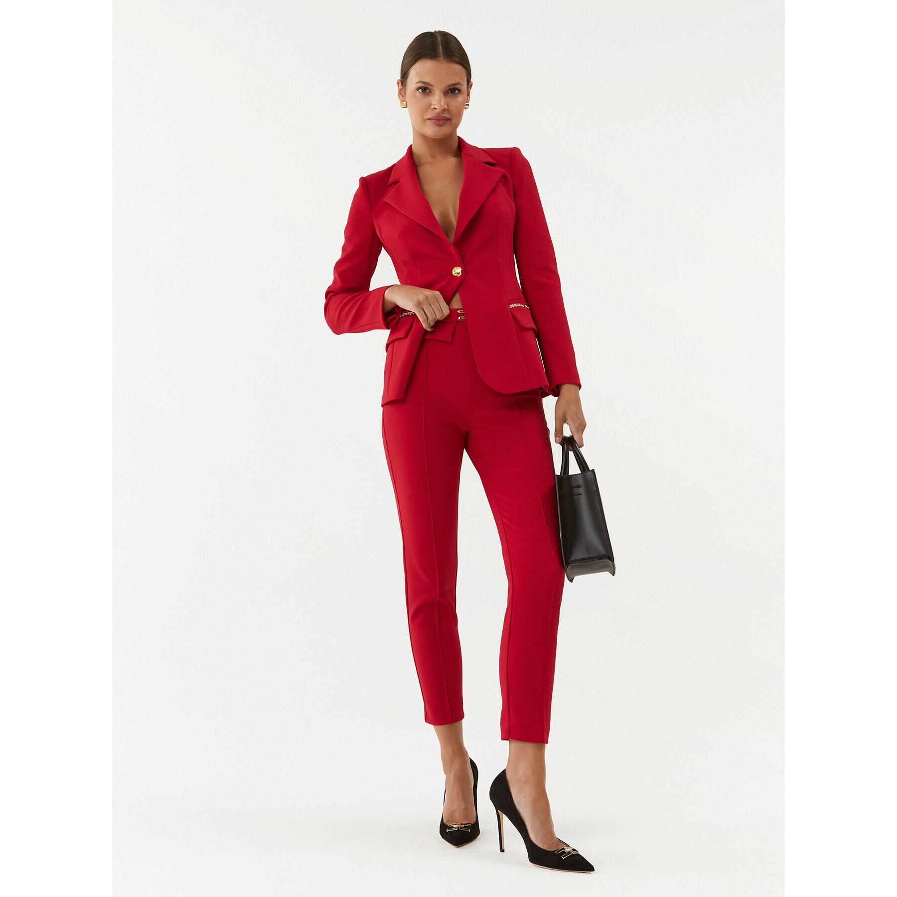 Elisabetta Franchi Pantaloni din material PA-008-36E2-V260 Roșu Slim Fit - Pled.ro