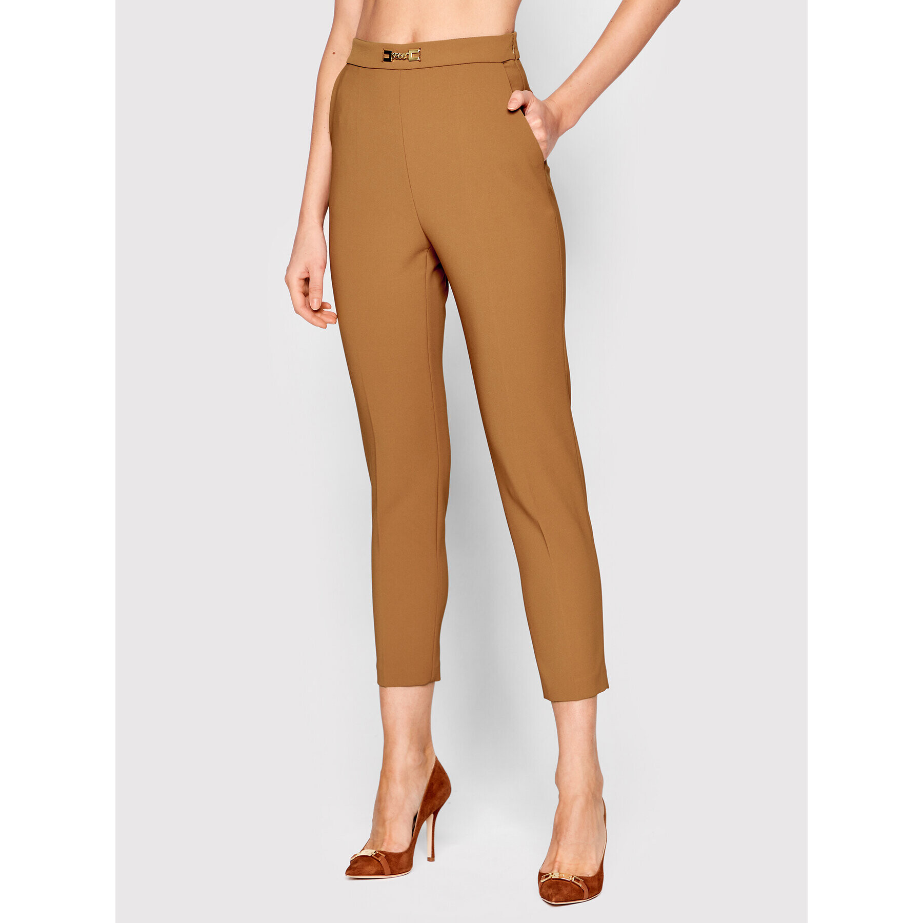 Elisabetta Franchi Pantaloni din material PA-010-21E2-V280 Maro Slim Fit - Pled.ro