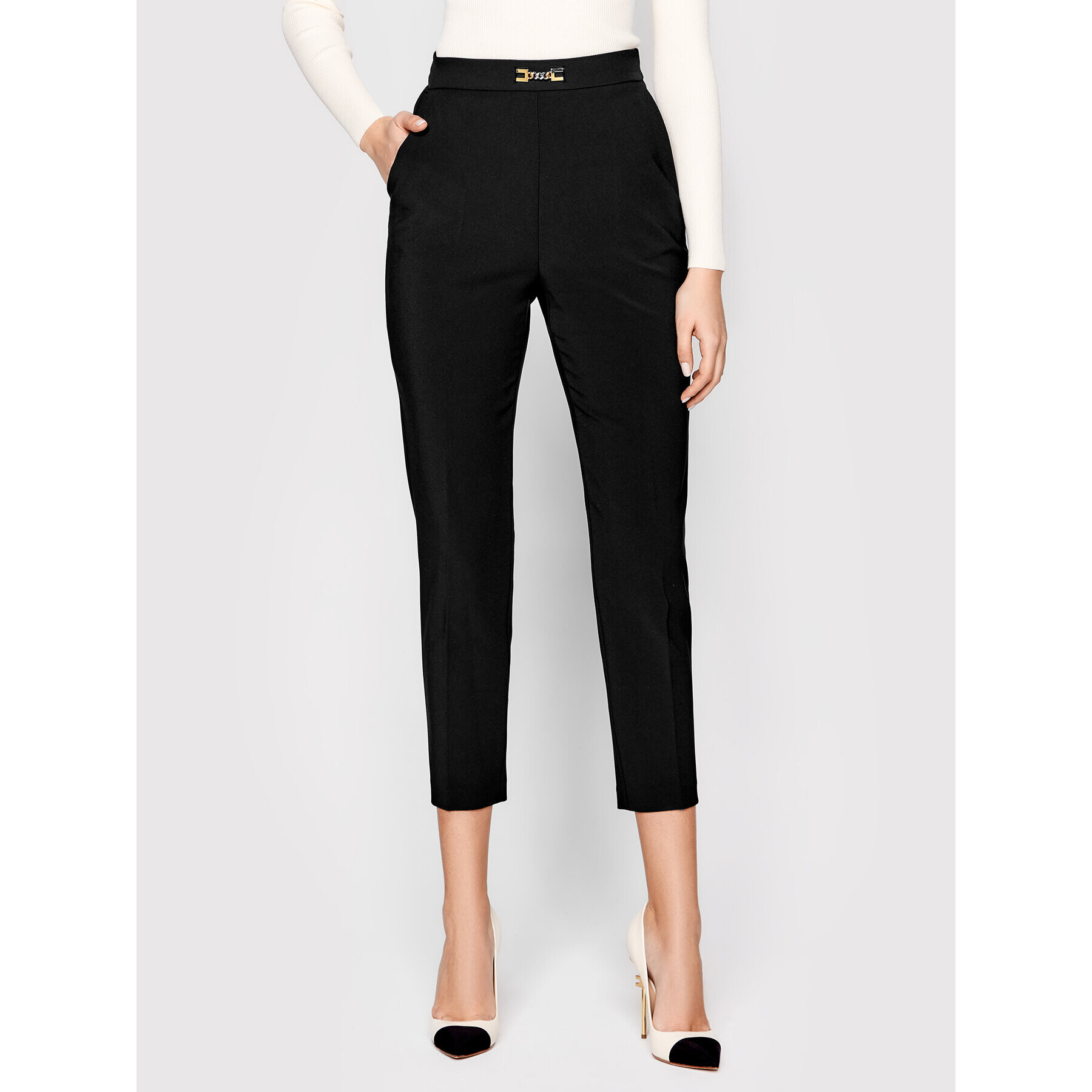 Elisabetta Franchi Pantaloni din material PA-010-21E2-V280 Negru Slim Fit - Pled.ro