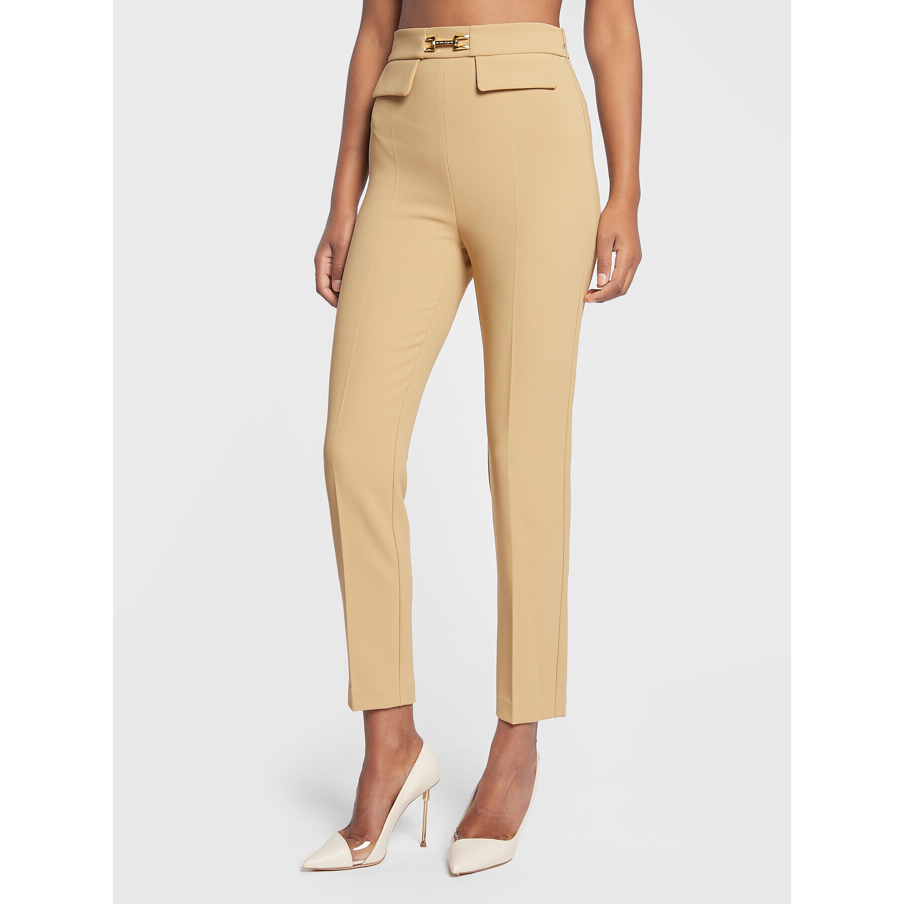 Elisabetta Franchi Pantaloni din material PA-023-26E2-V250 Bej Slim Fit - Pled.ro