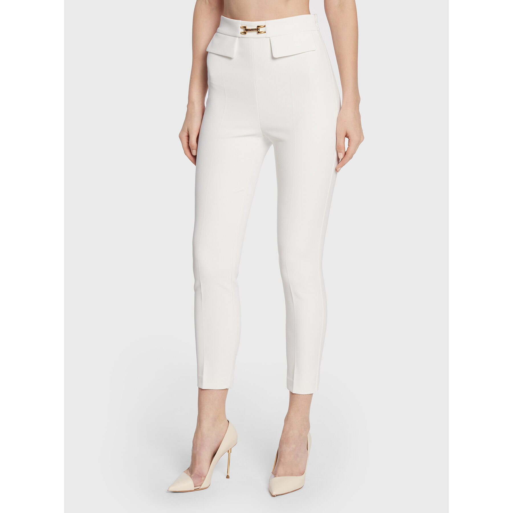 Elisabetta Franchi Pantaloni din material PA-023-26E2-V250 Bej Slim Fit - Pled.ro