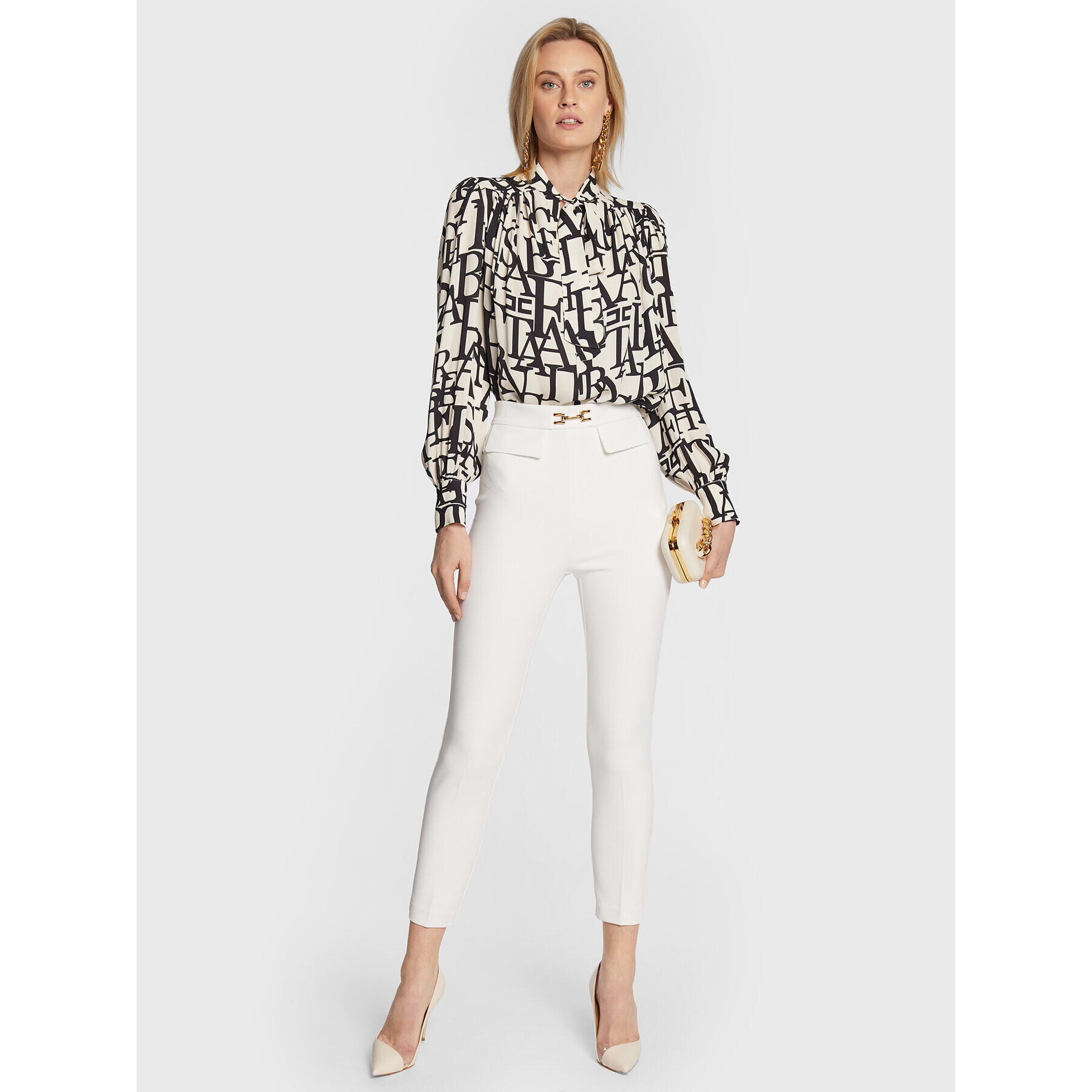 Elisabetta Franchi Pantaloni din material PA-023-26E2-V250 Bej Slim Fit - Pled.ro