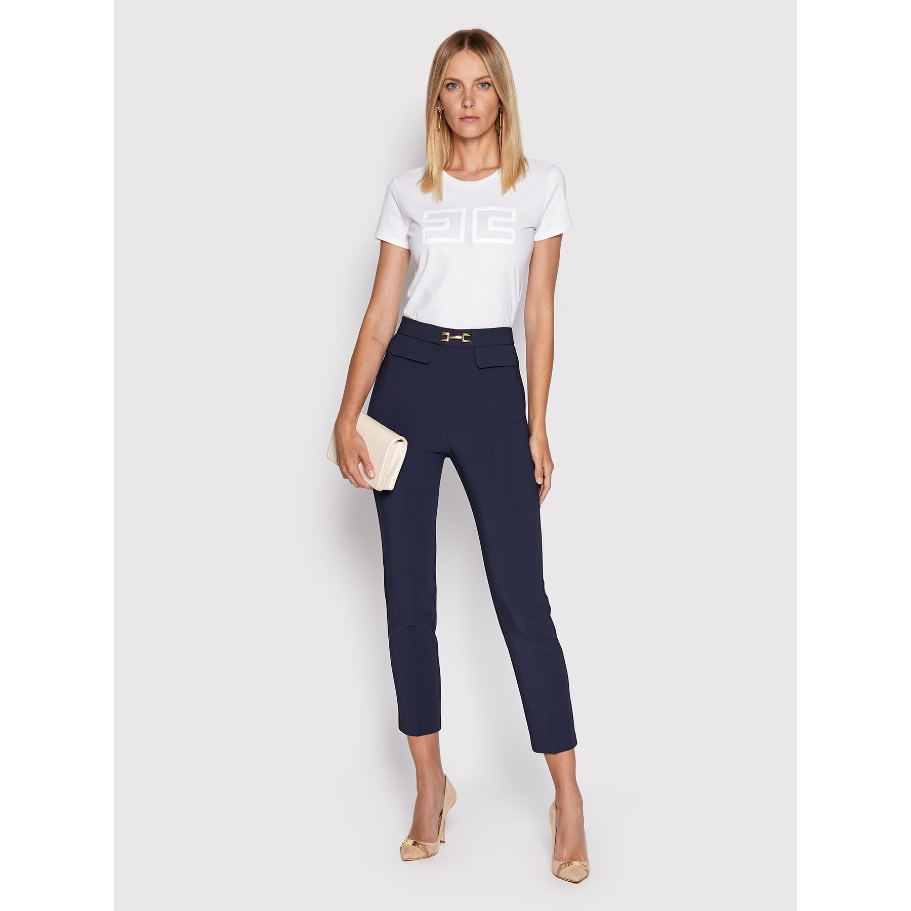 Elisabetta Franchi Pantaloni din material PA-023-26E2-V250 Bleumarin Regular Fit - Pled.ro