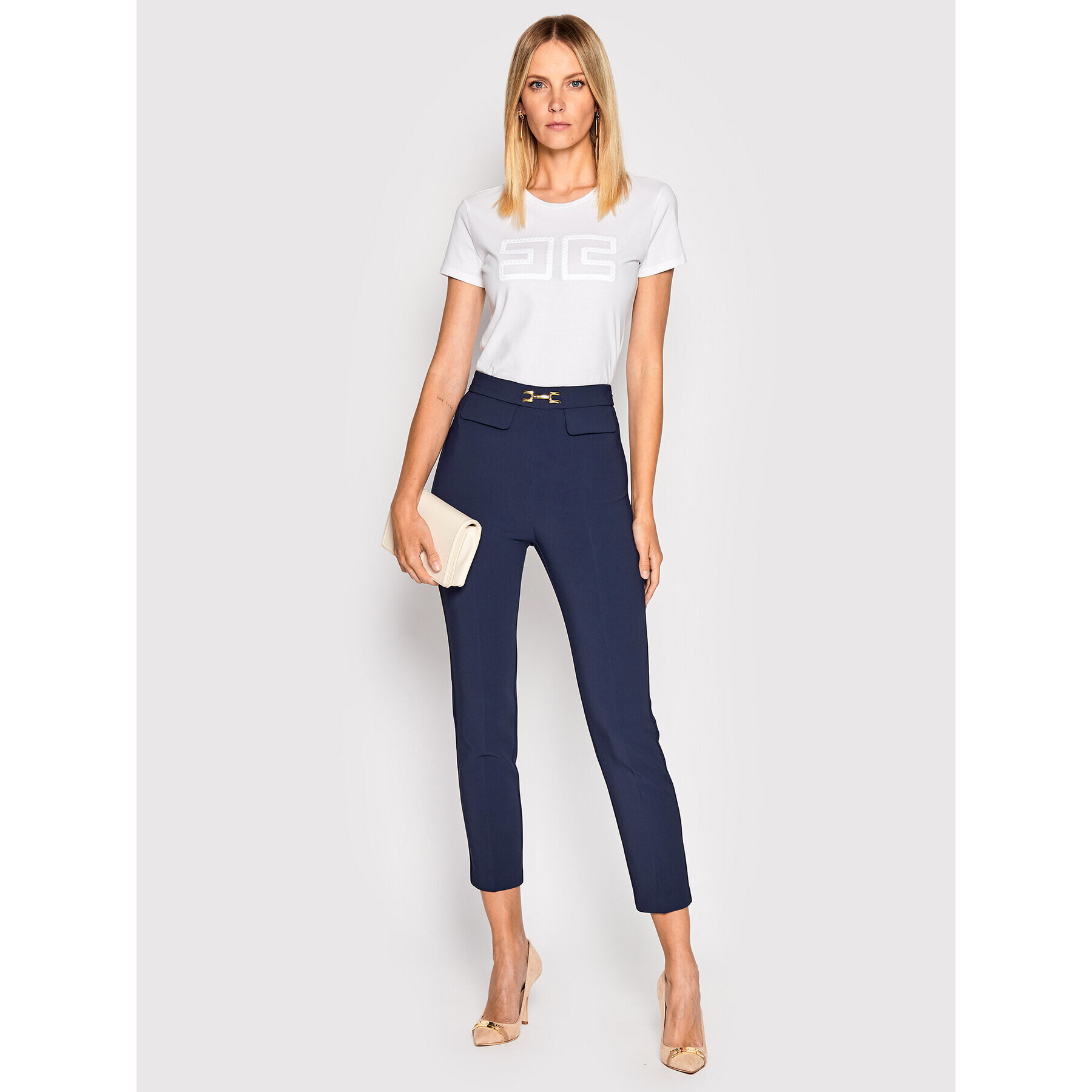 Elisabetta Franchi Pantaloni din material PA-023-26E2-V250 Bleumarin Regular Fit - Pled.ro