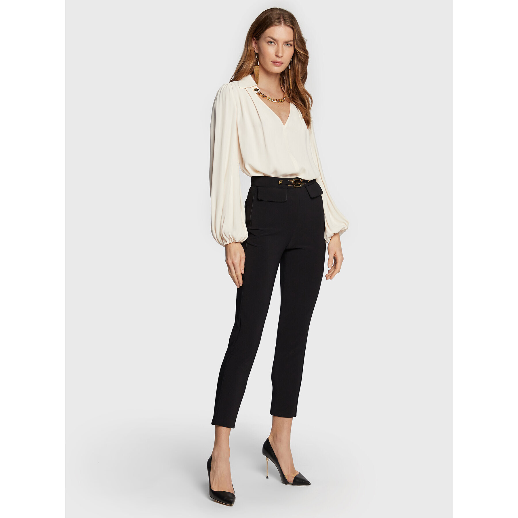 Elisabetta Franchi Pantaloni din material PA-035-27E2 Negru Slim Fit - Pled.ro