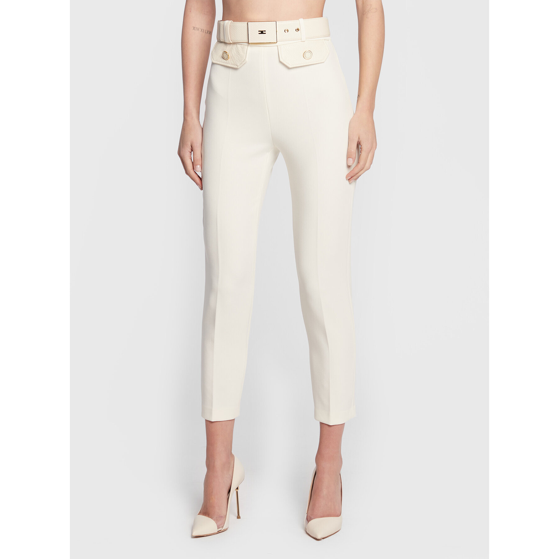 Elisabetta Franchi Pantaloni din material PA-041-27E2-V340 Écru Regular Fit - Pled.ro