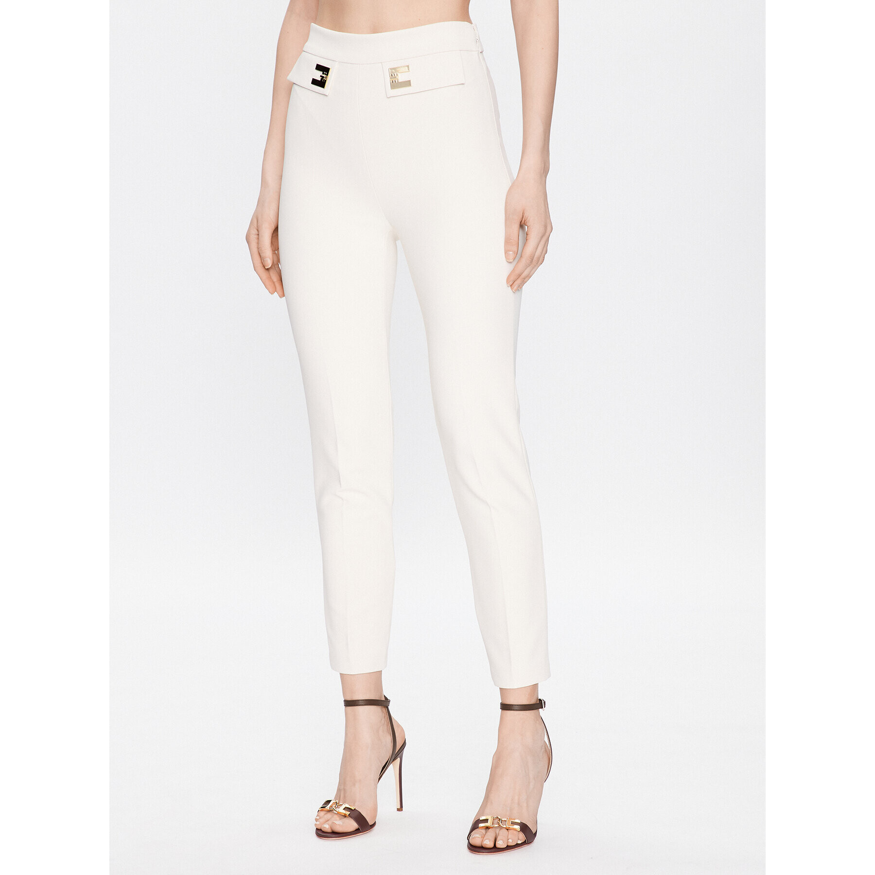 Elisabetta Franchi Pantaloni din material PA-045-31E2-V260 Écru Slim Fit - Pled.ro