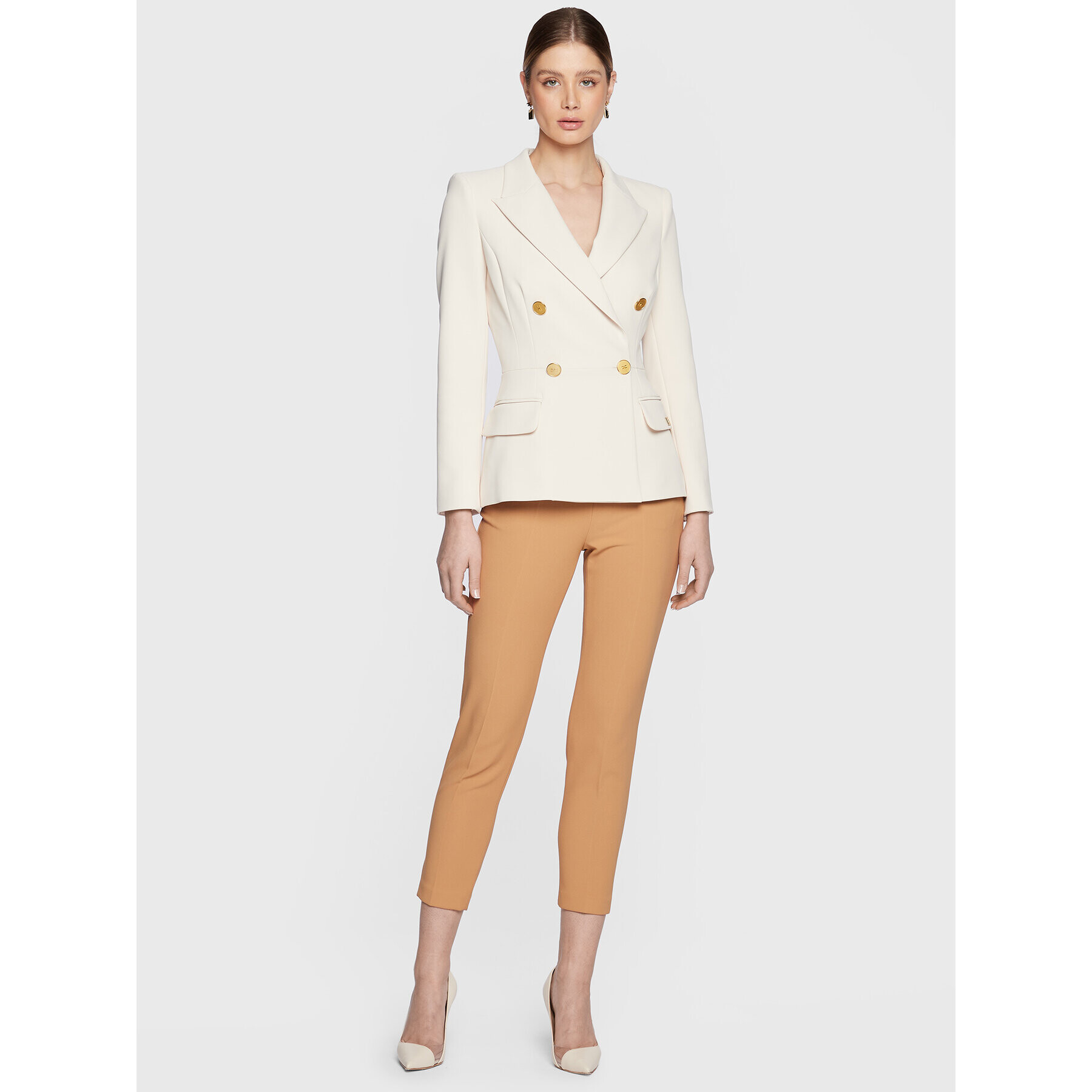 Elisabetta Franchi Pantaloni din material PA-052-31E2-V260 Bej Slim Fit - Pled.ro