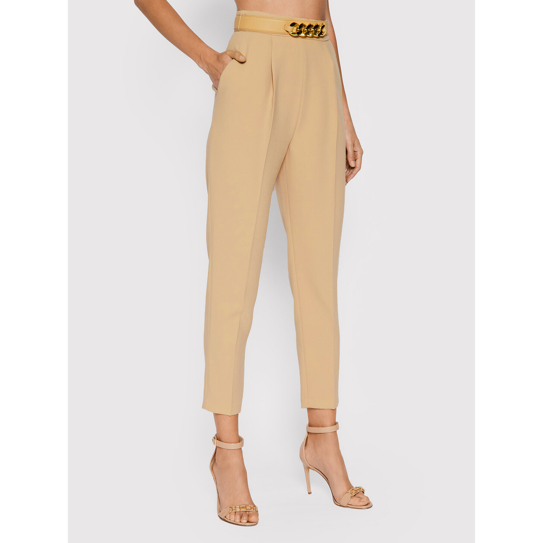 Elisabetta Franchi Pantaloni din material PA-391-16E2-V280 Bej Regular Fit - Pled.ro