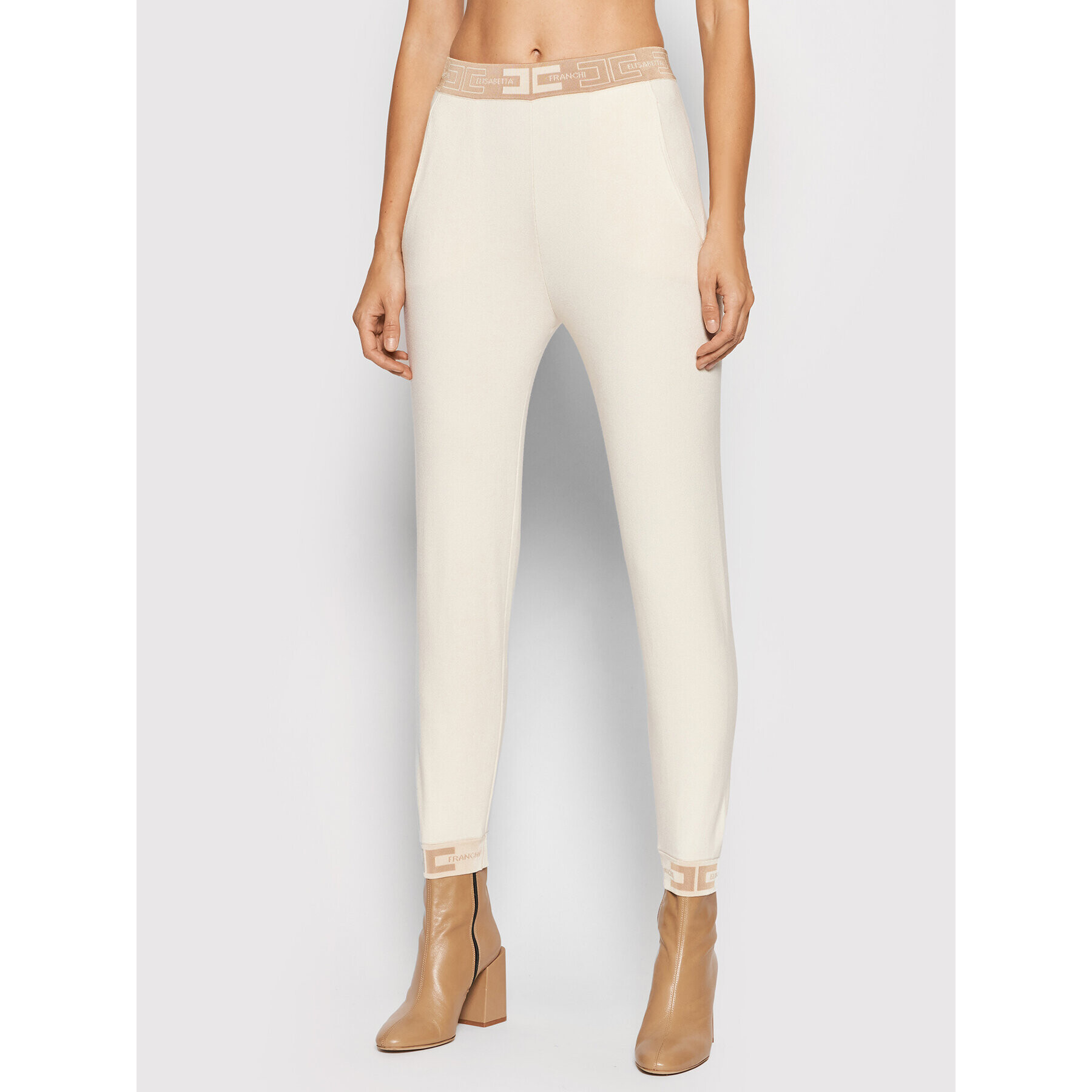 Elisabetta Franchi Pantaloni trening KP-20S-16E2-V300 Bej Regular Fit - Pled.ro