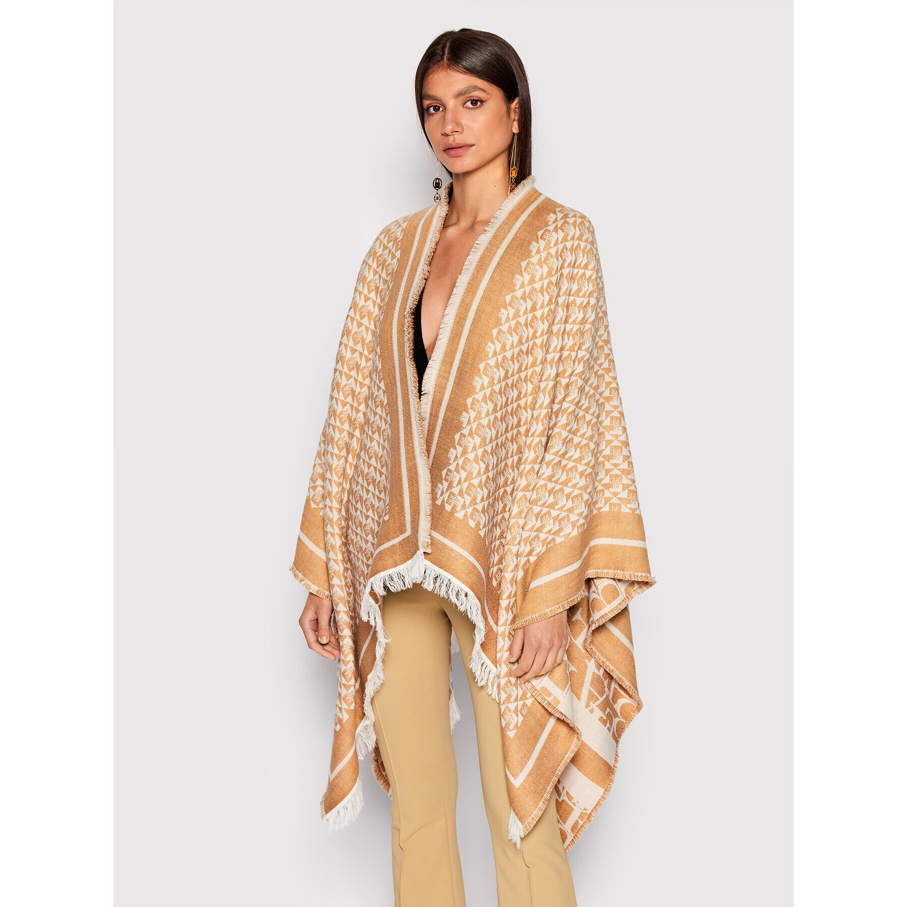 Elisabetta Franchi Poncho MT-02F-26E2-V270 Bej Regular Fit - Pled.ro